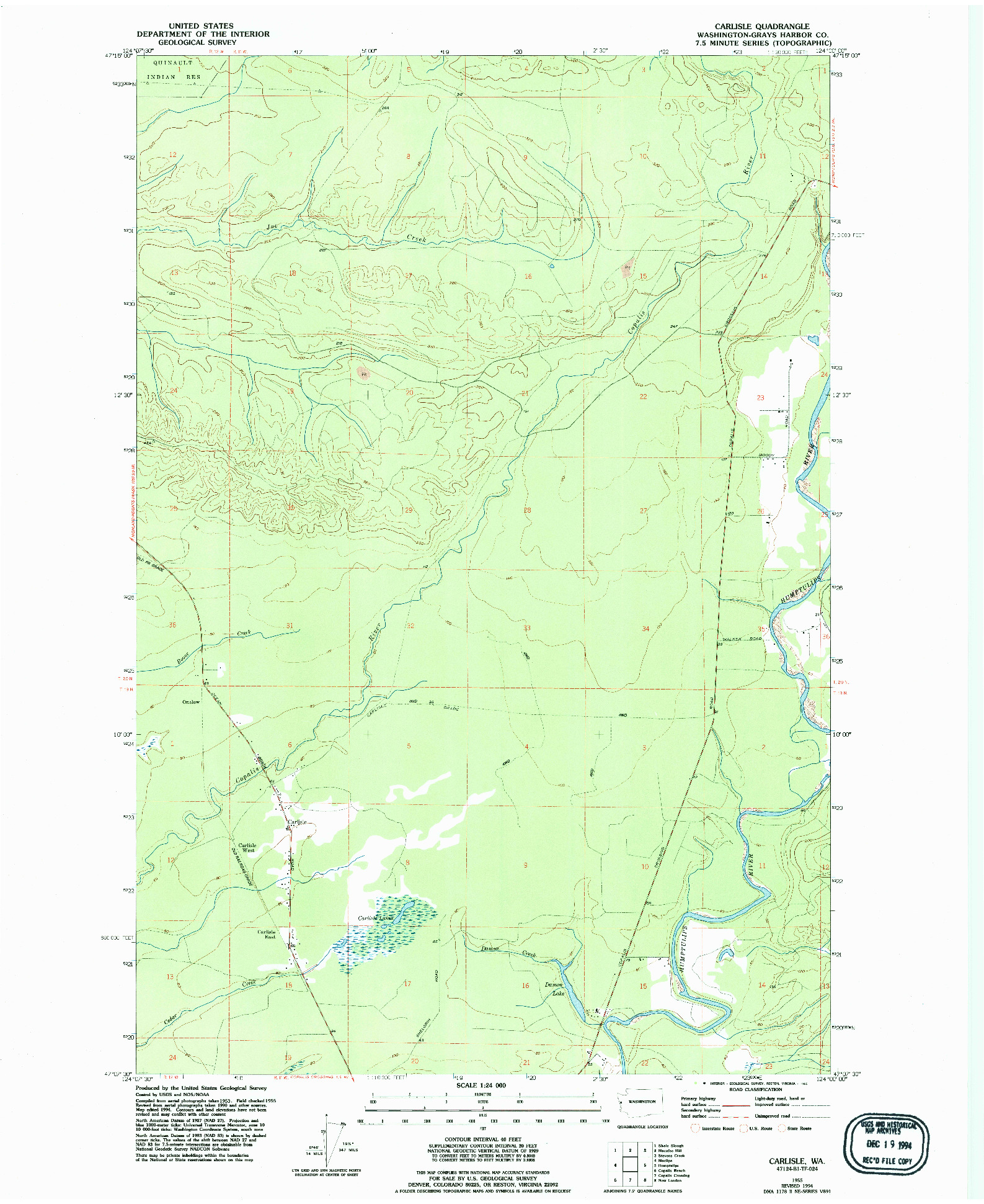 USGS 1:24000-SCALE QUADRANGLE FOR CARLISLE, WA 1955