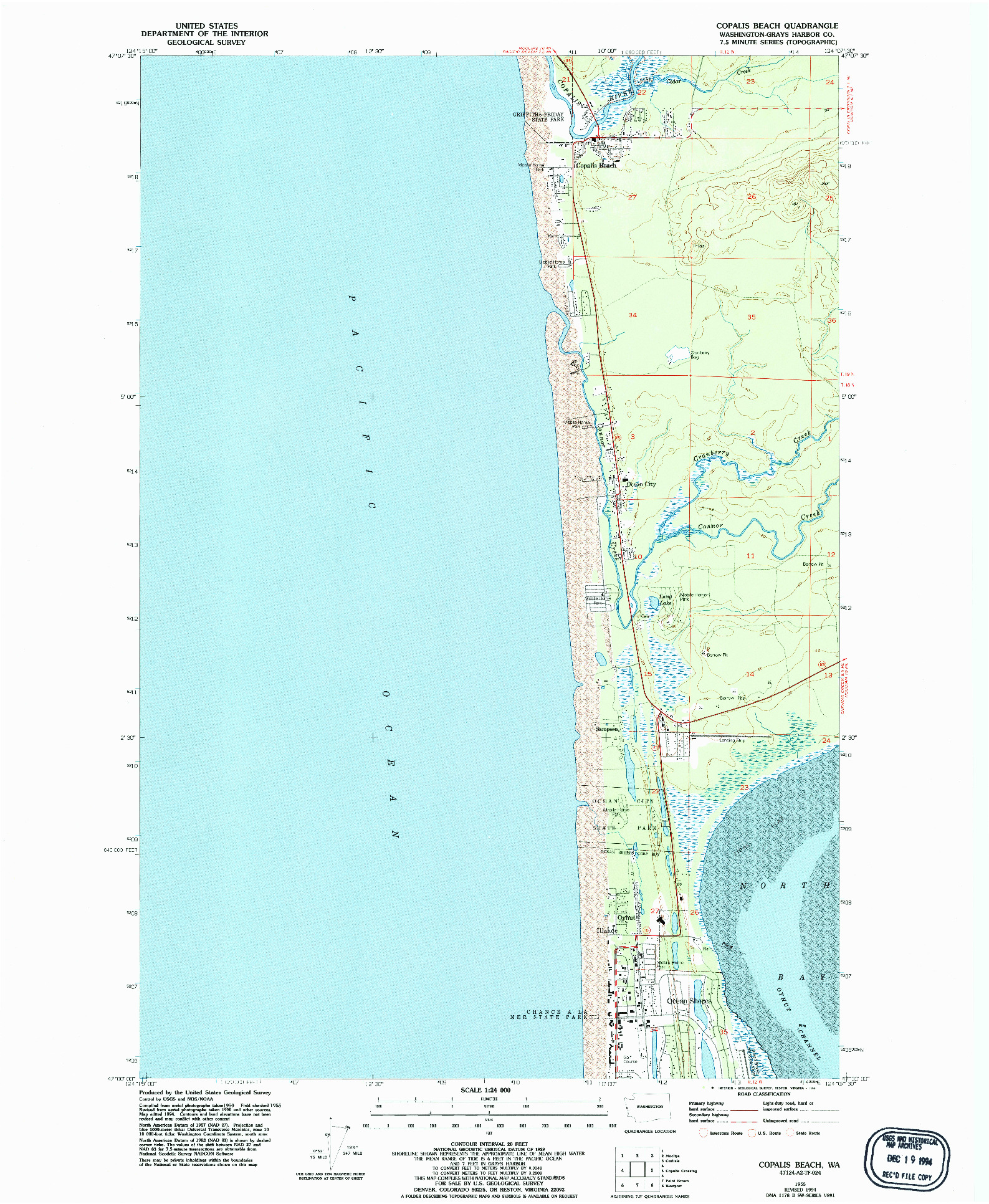 USGS 1:24000-SCALE QUADRANGLE FOR COPALIS BEACH, WA 1955