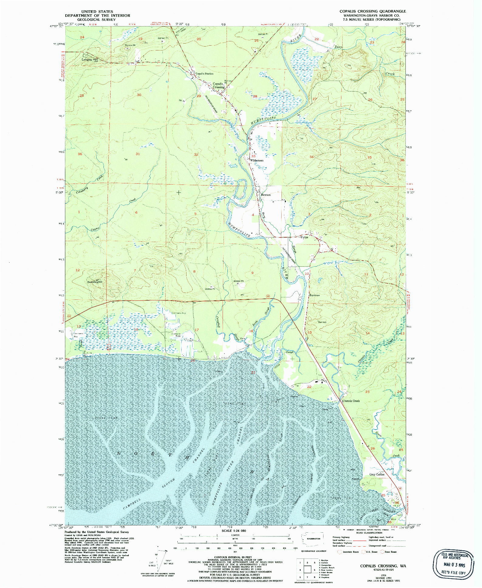 USGS 1:24000-SCALE QUADRANGLE FOR COPALIS CROSSING, WA 1956