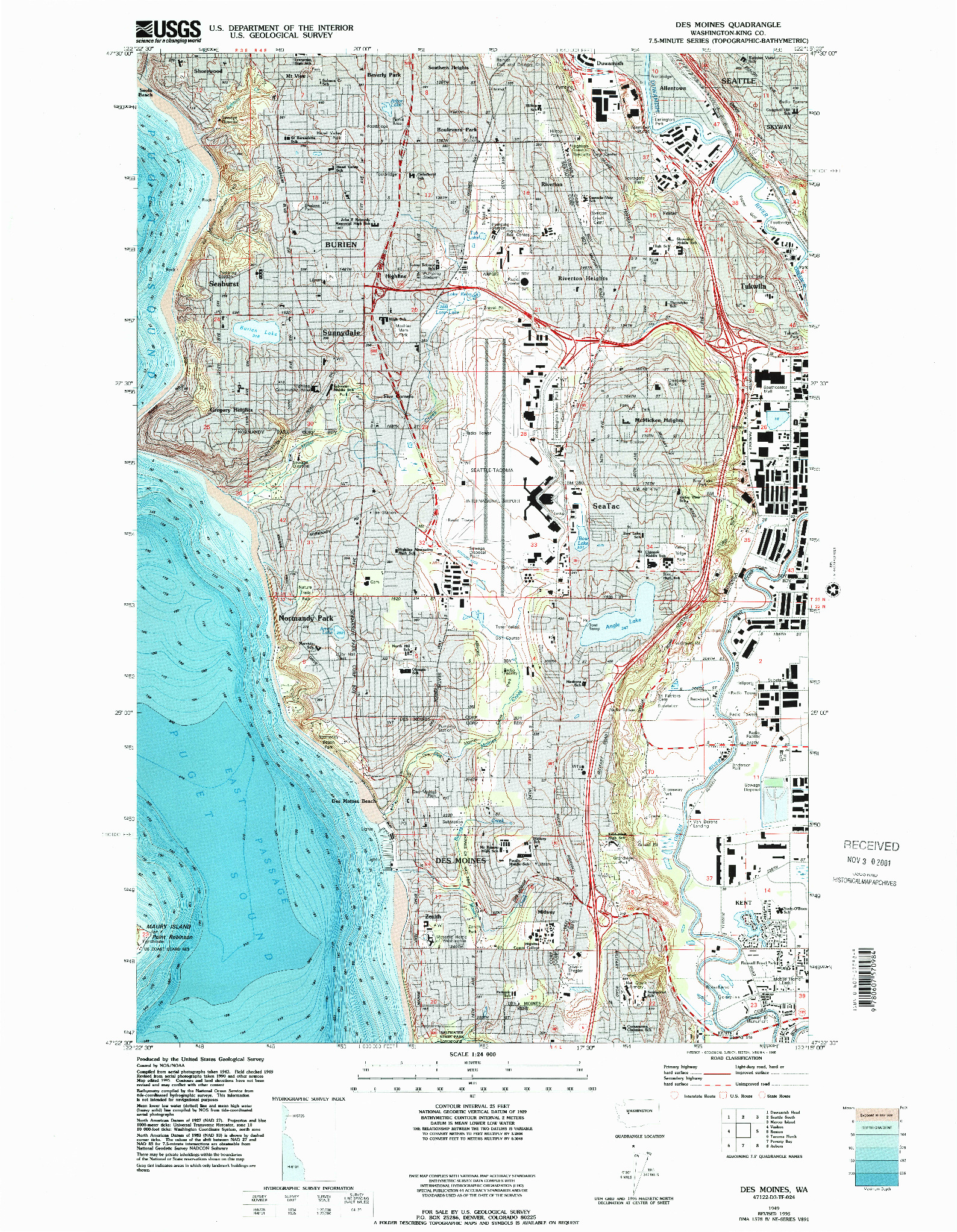 USGS 1:24000-SCALE QUADRANGLE FOR DES MOINES, WA 1949