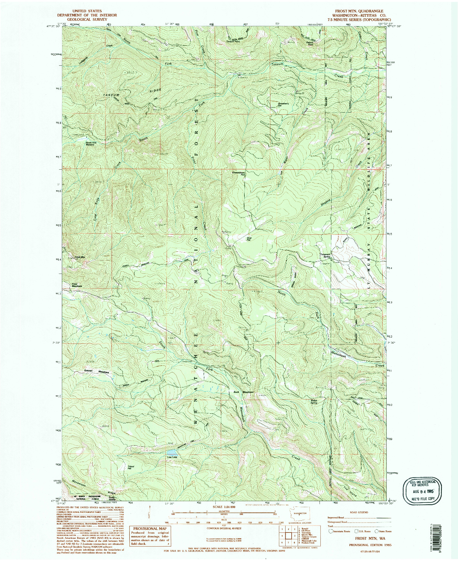 USGS 1:24000-SCALE QUADRANGLE FOR FROST MTN, WA 1985