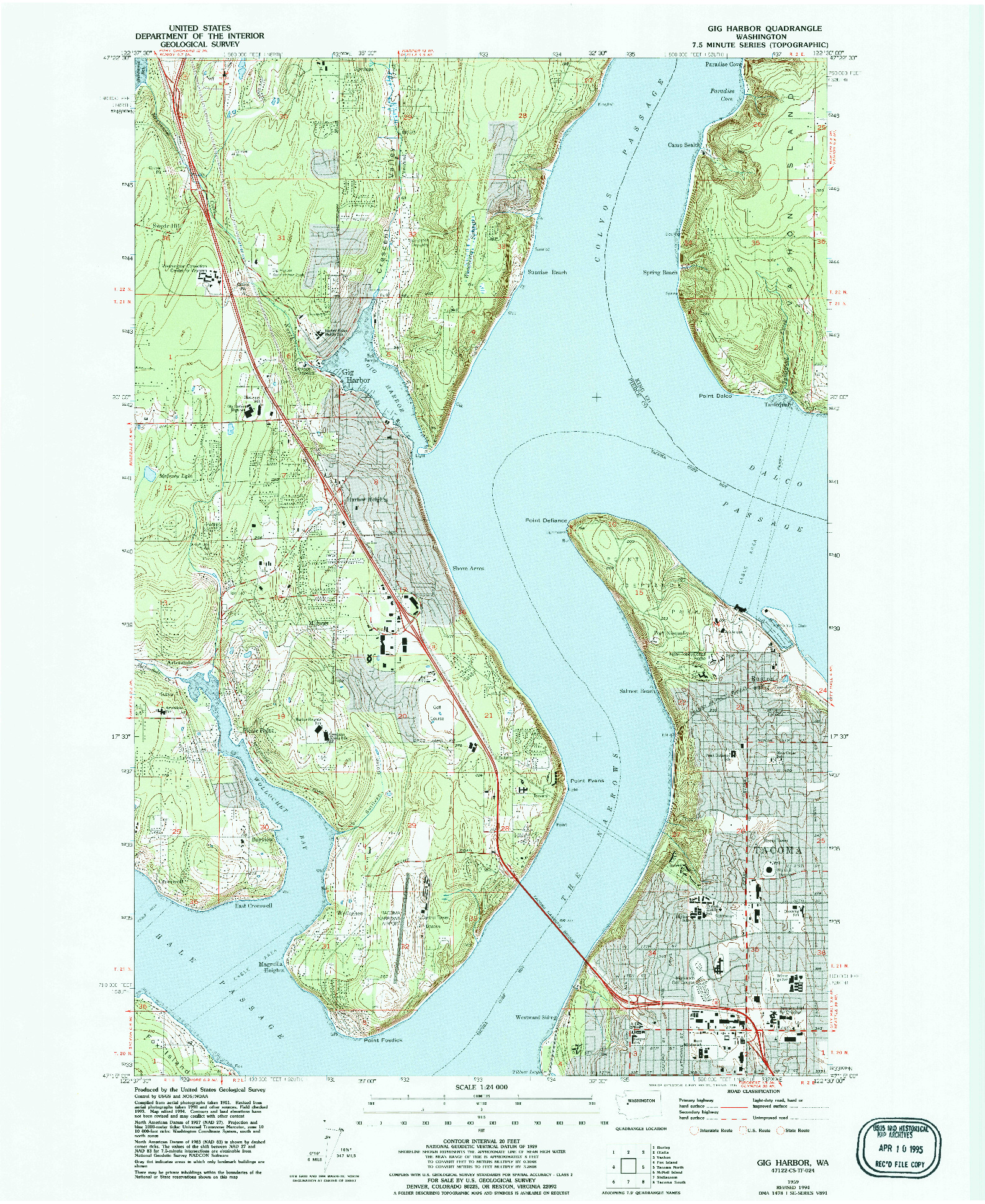 USGS 1:24000-SCALE QUADRANGLE FOR GIG HARBOR, WA 1959