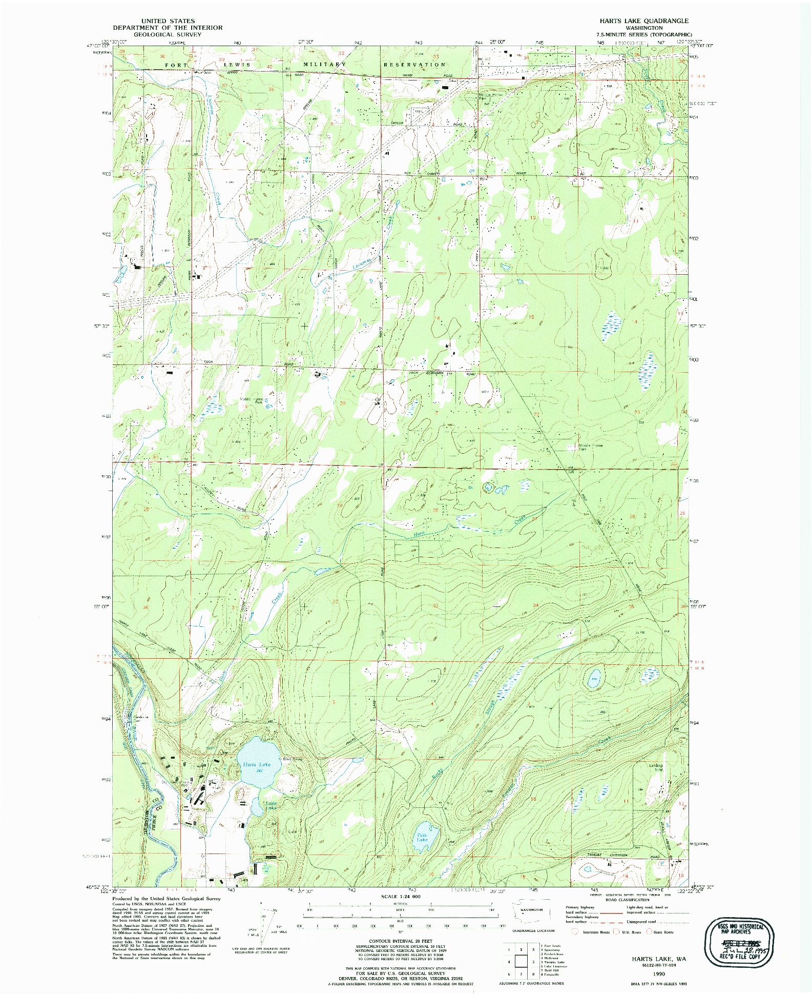 USGS 1:24000-SCALE QUADRANGLE FOR HARTS LAKE, WA 1990
