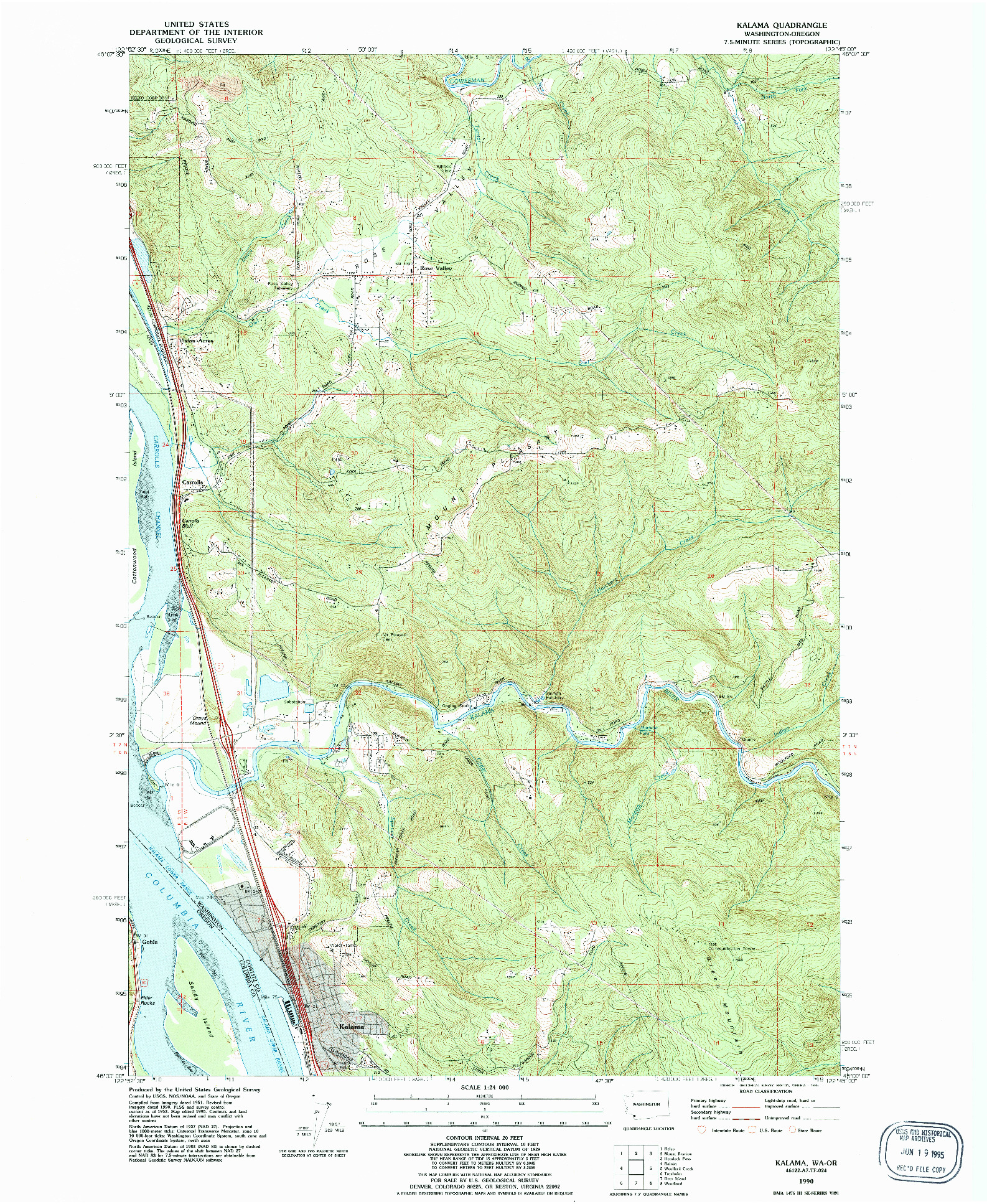 USGS 1:24000-SCALE QUADRANGLE FOR KALAMA, WA 1990