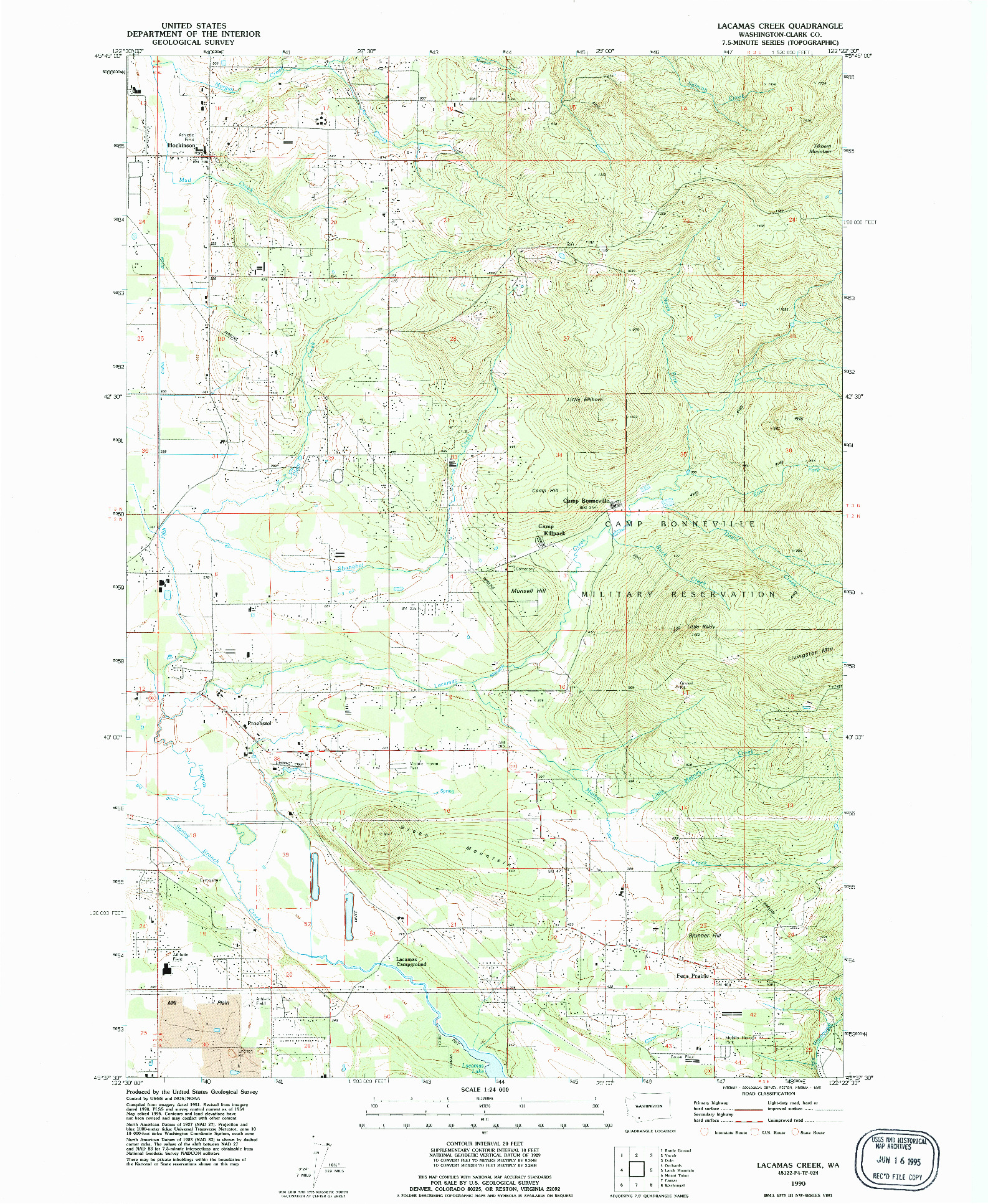 USGS 1:24000-SCALE QUADRANGLE FOR LACAMAS CREEK, WA 1990
