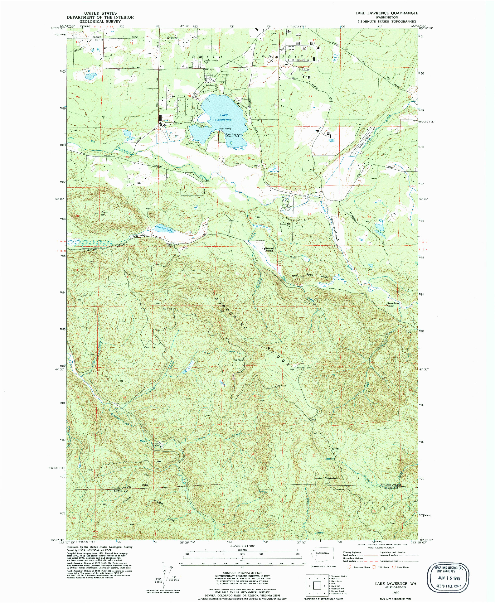 USGS 1:24000-SCALE QUADRANGLE FOR LAKE LAWRENCE, WA 1990