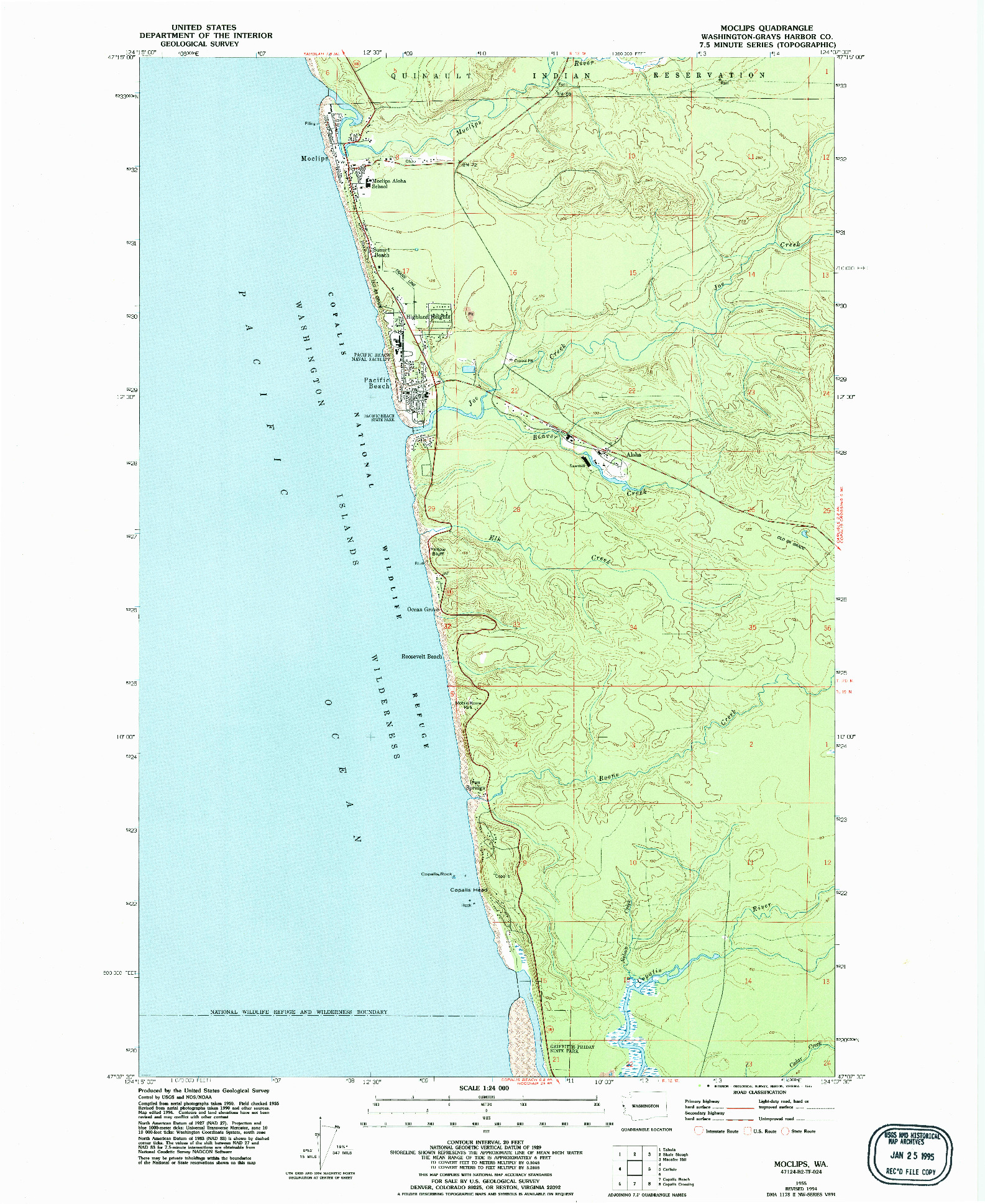 USGS 1:24000-SCALE QUADRANGLE FOR MOCLIPS, WA 1955