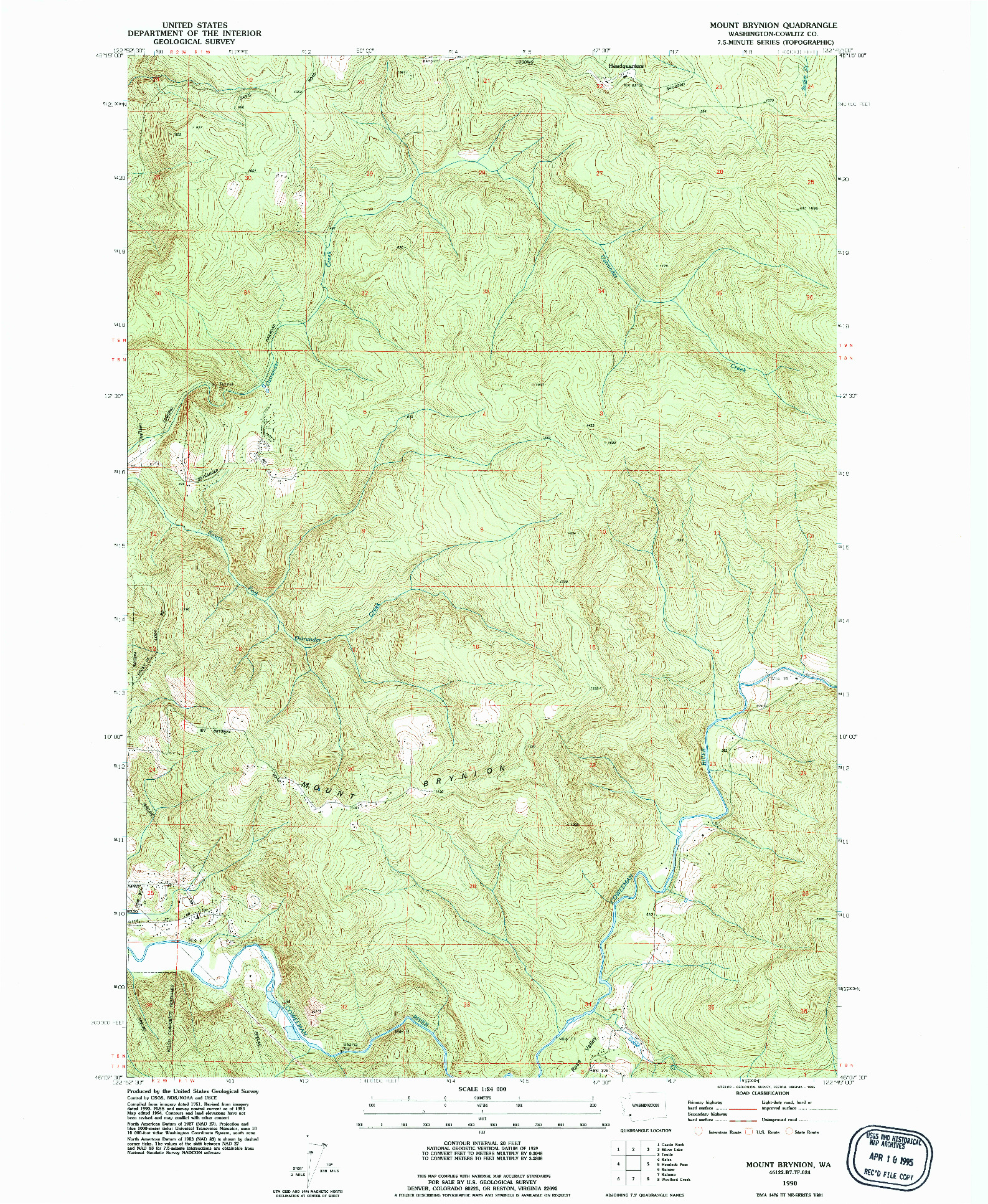 USGS 1:24000-SCALE QUADRANGLE FOR MOUNT BRYNION, WA 1990