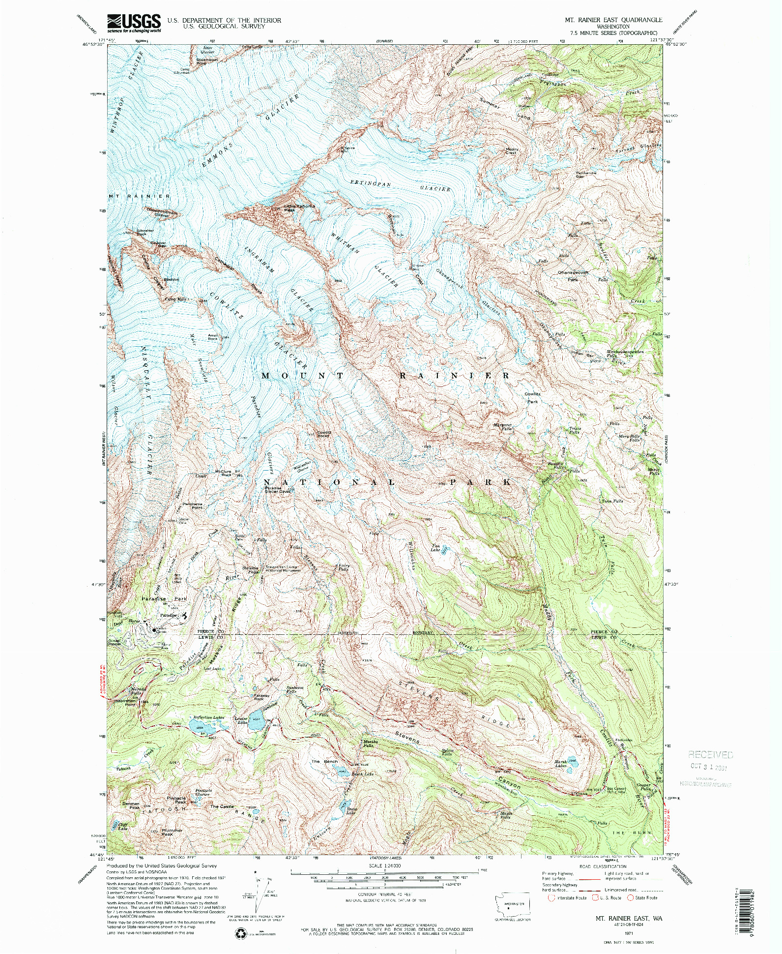 USGS 1:24000-SCALE QUADRANGLE FOR MT RAINIER EAST, WA 1971