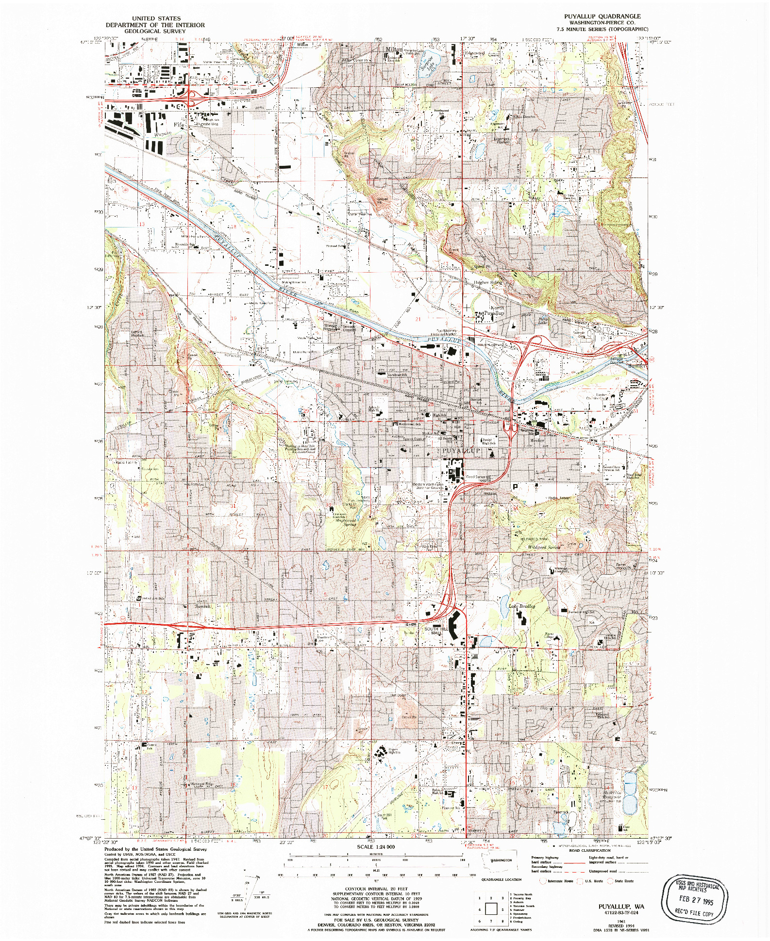 USGS 1:24000-SCALE QUADRANGLE FOR PUYALLUP, WA 1961