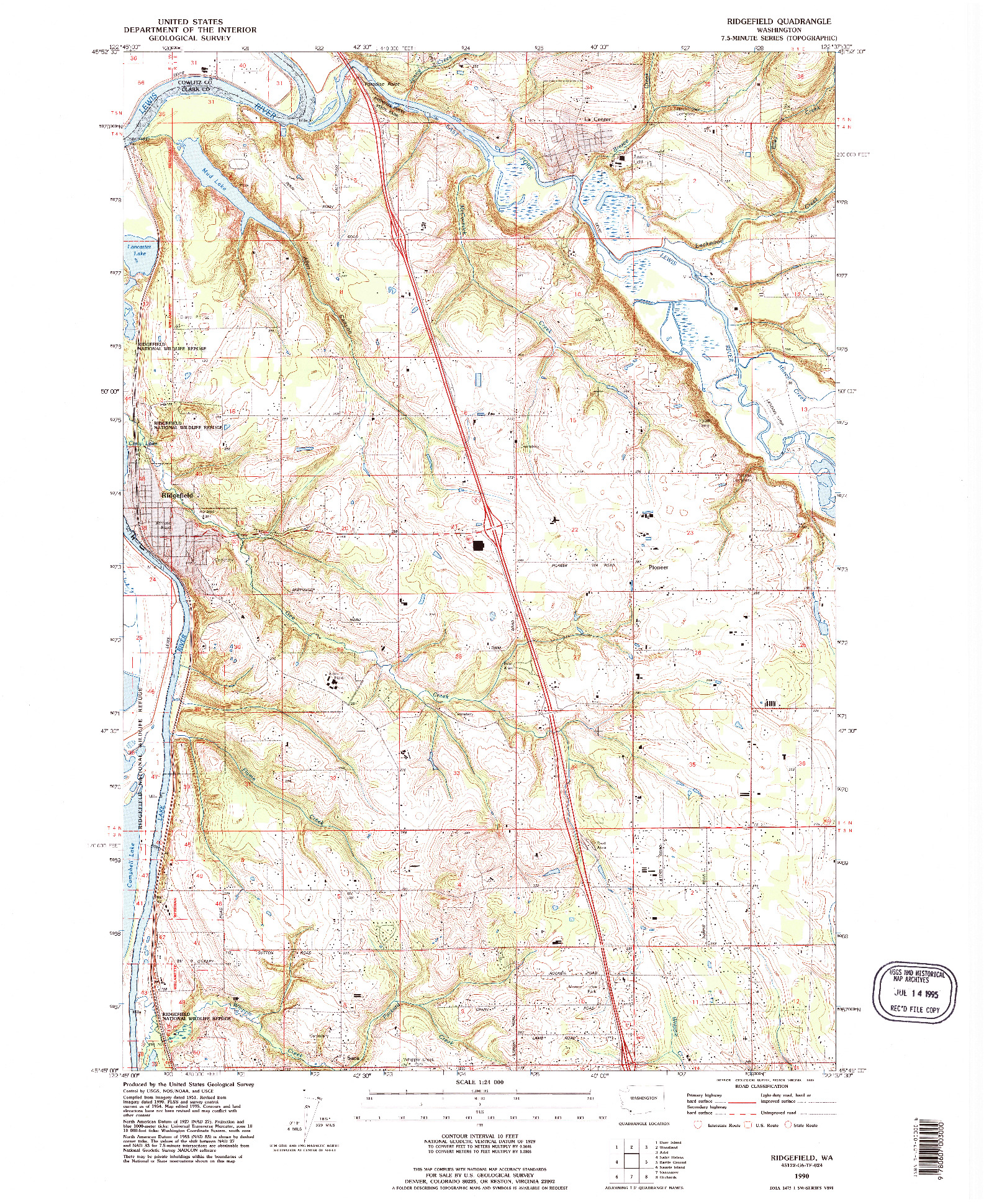 USGS 1:24000-SCALE QUADRANGLE FOR RIDGEFIELD, WA 1990