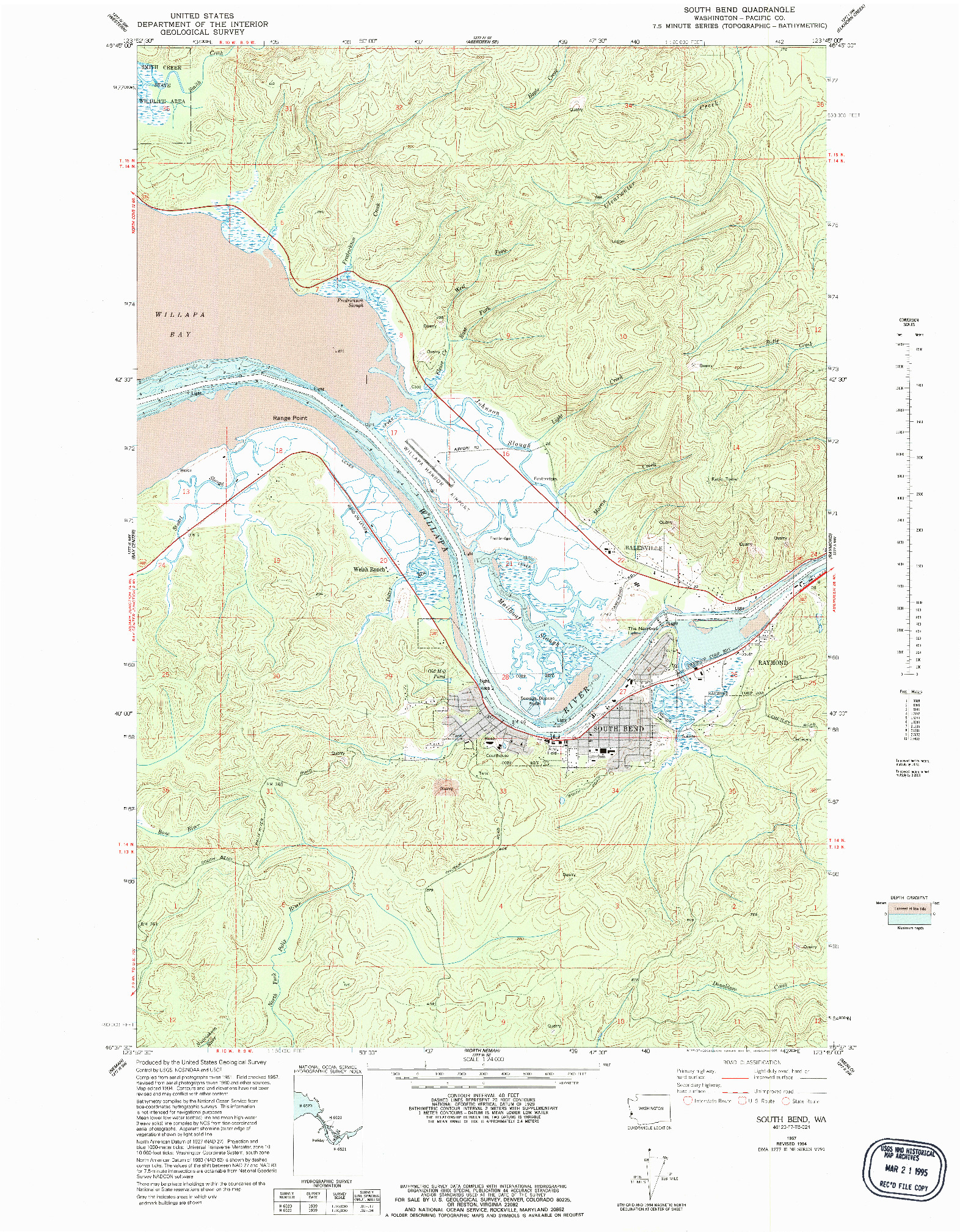 USGS 1:24000-SCALE QUADRANGLE FOR SOUTH BEND, WA 1957