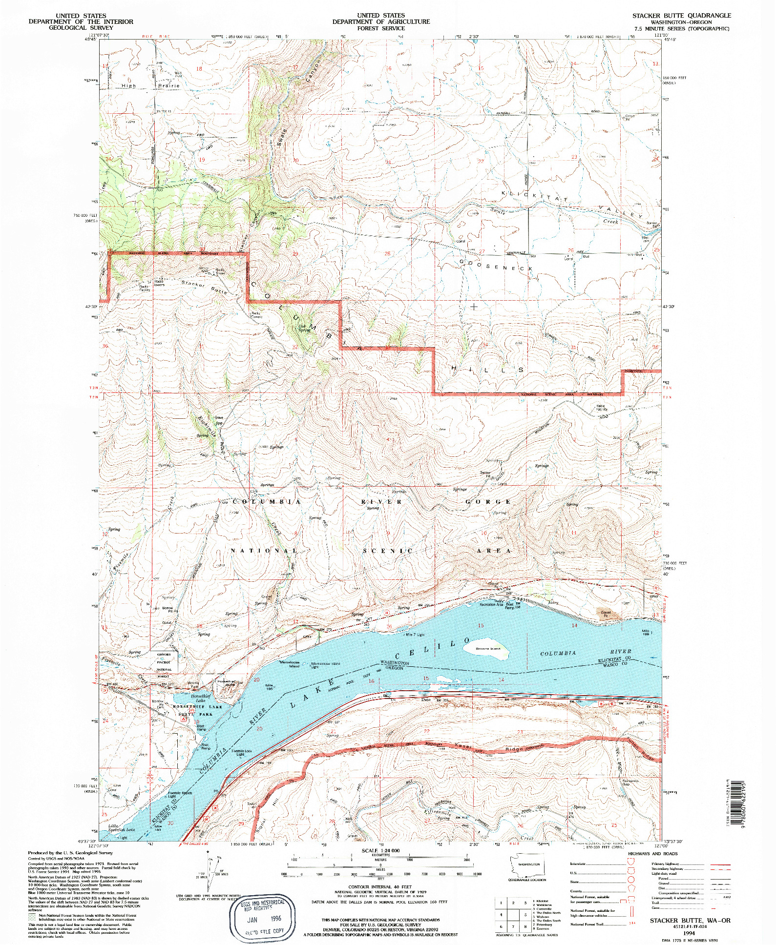 USGS 1:24000-SCALE QUADRANGLE FOR STACKER BUTTE, WA 1994