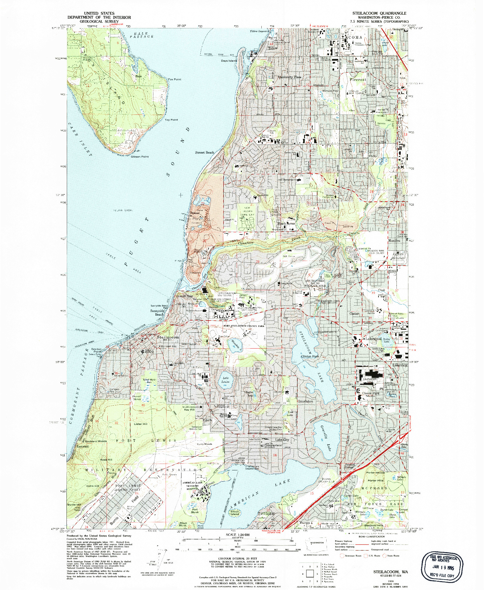 USGS 1:24000-SCALE QUADRANGLE FOR STEILACOOM, WA 1959