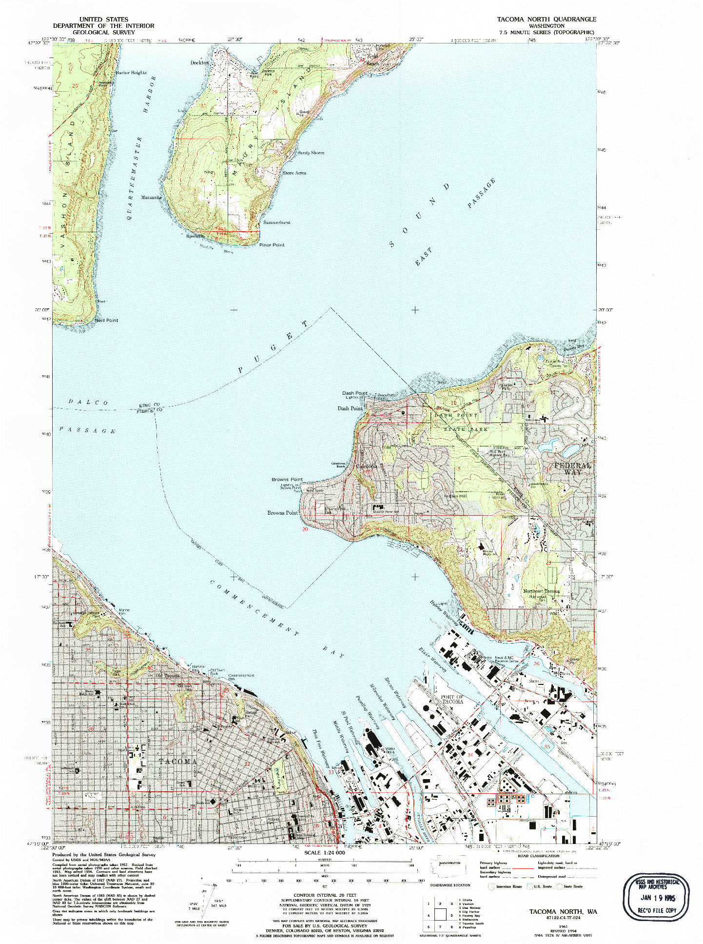 USGS 1:24000-SCALE QUADRANGLE FOR TACOMA NORTH, WA 1961