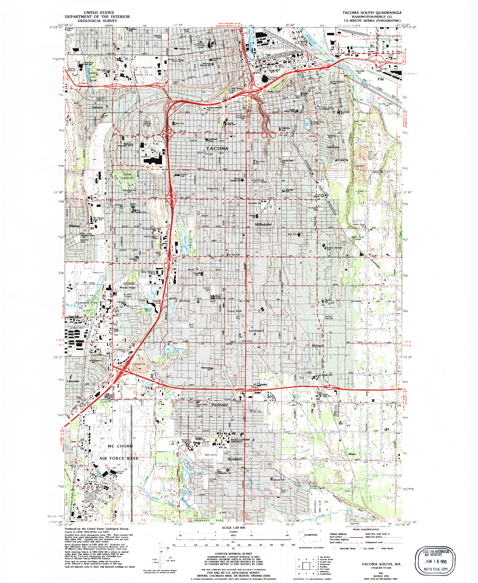 USGS 1:24000-SCALE QUADRANGLE FOR TACOMA SOUTH, WA 1961