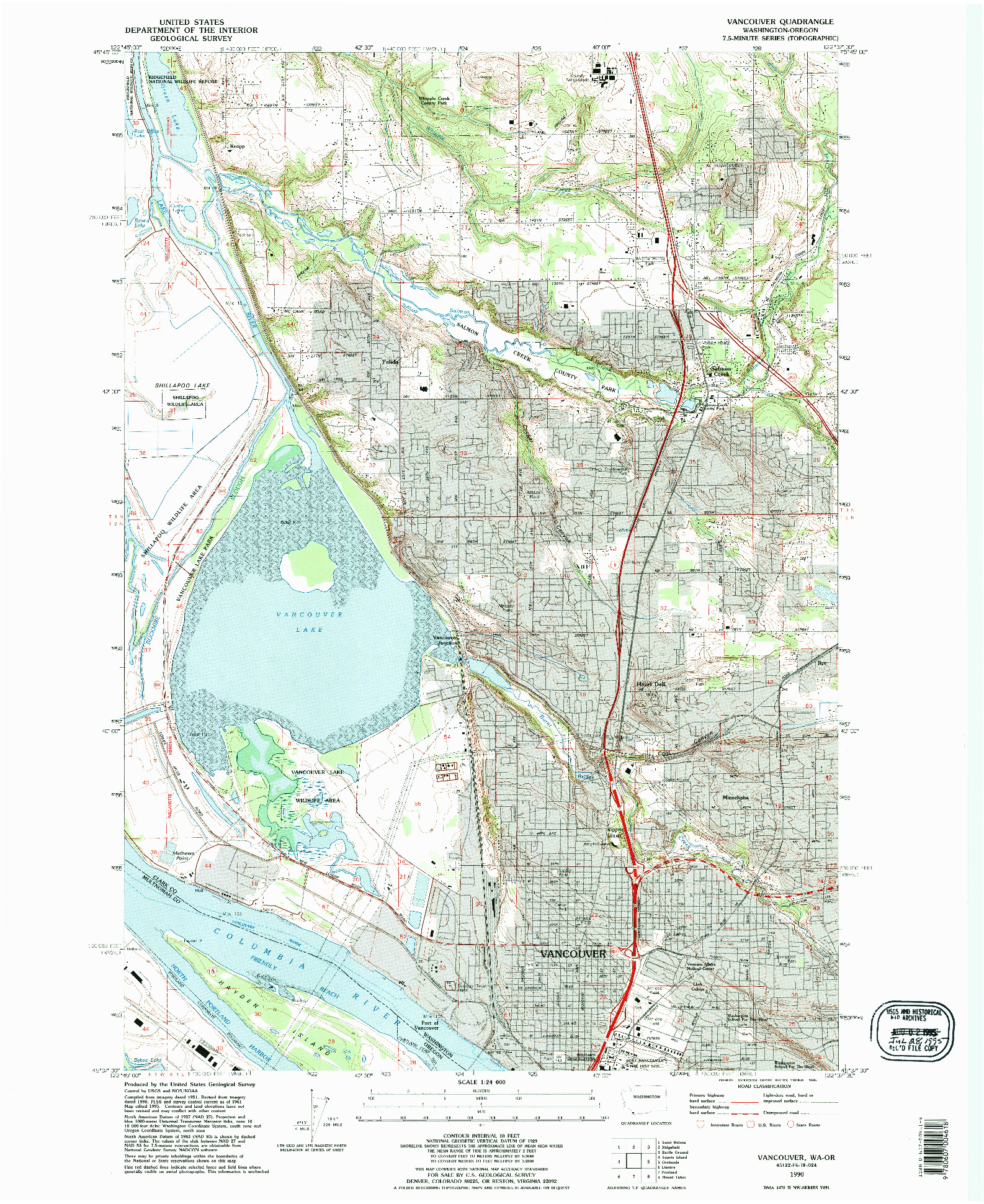 USGS 1:24000-SCALE QUADRANGLE FOR VANCOUVER, WA 1990