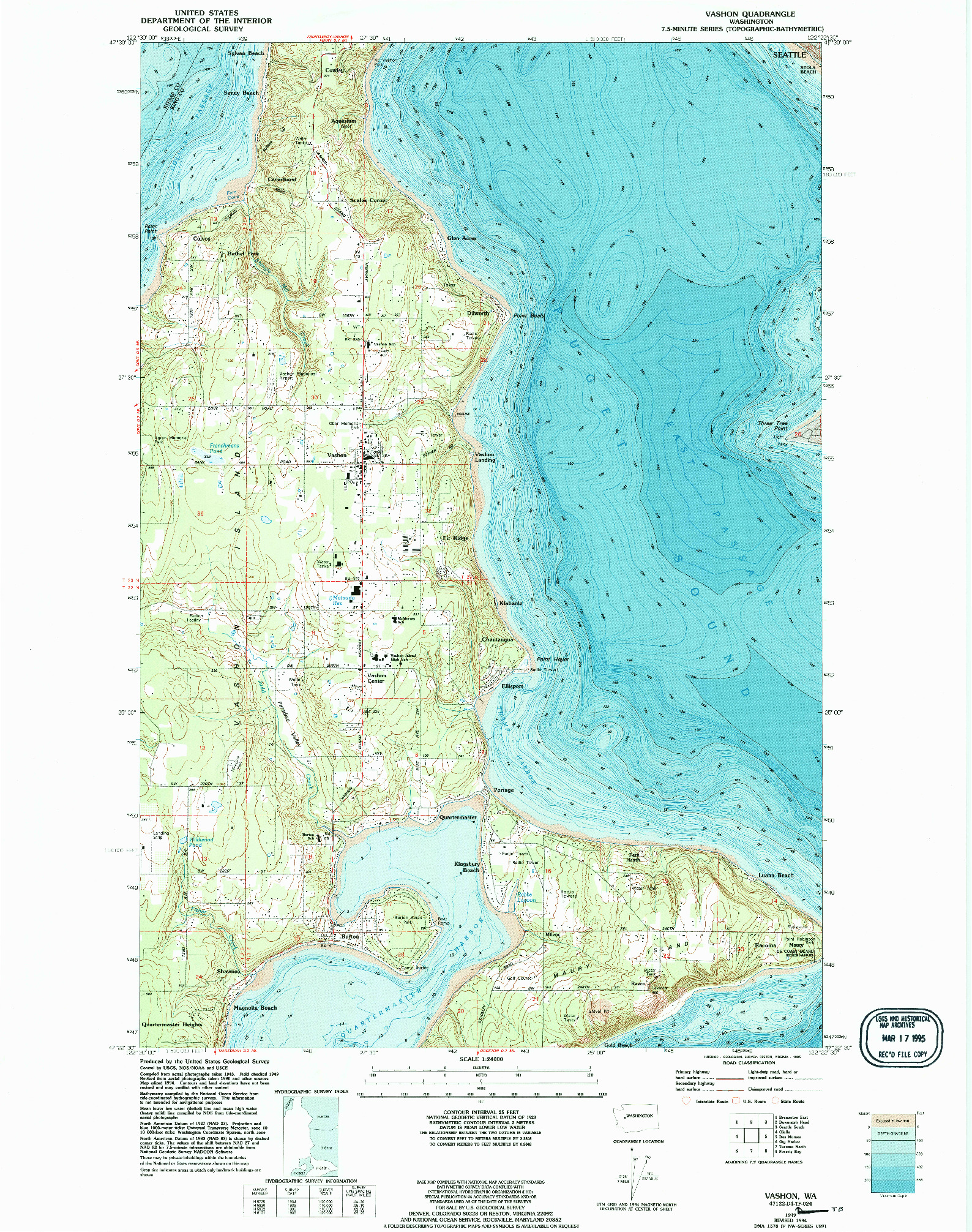 USGS 1:24000-SCALE QUADRANGLE FOR VASHON, WA 1949