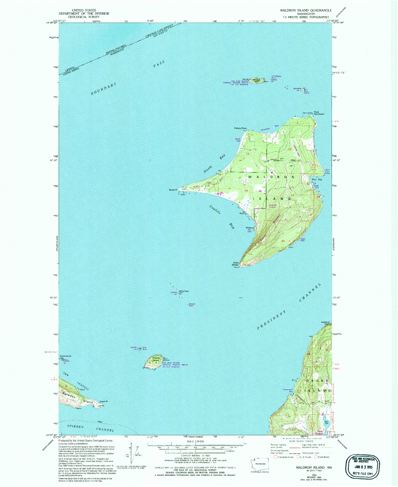 USGS 1:24000-SCALE QUADRANGLE FOR WALDRON ISLAND, WA 1954