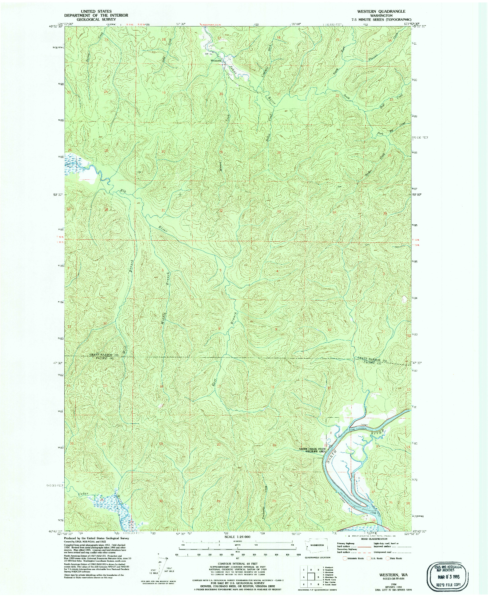 USGS 1:24000-SCALE QUADRANGLE FOR WESTERN, WA 1956