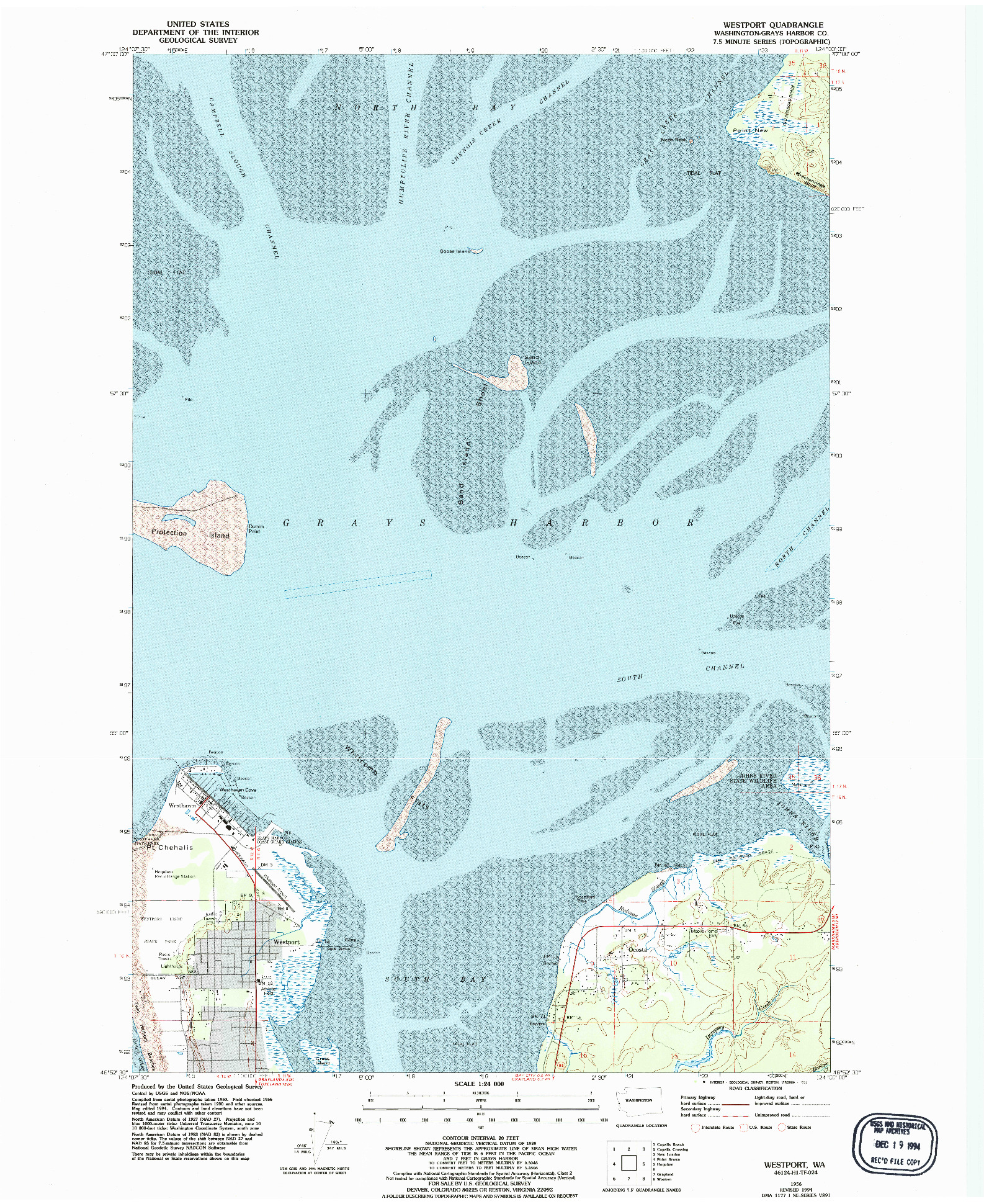 USGS 1:24000-SCALE QUADRANGLE FOR WESTPORT, WA 1956