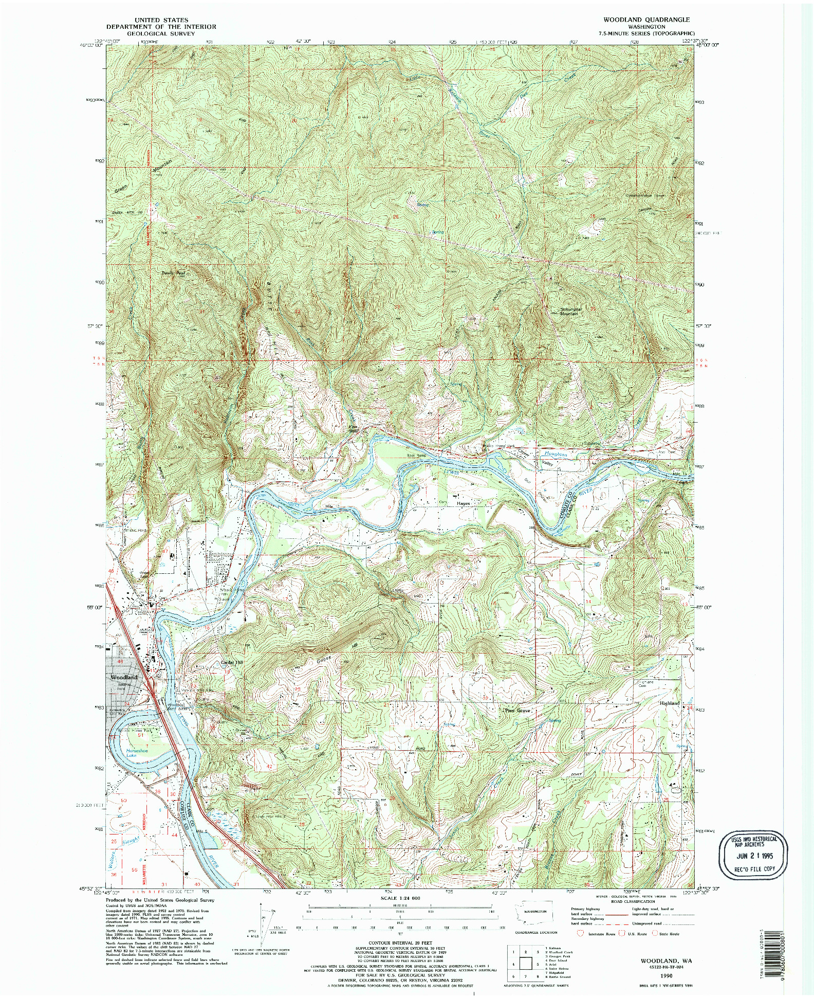 USGS 1:24000-SCALE QUADRANGLE FOR WOODLAND, WA 1990