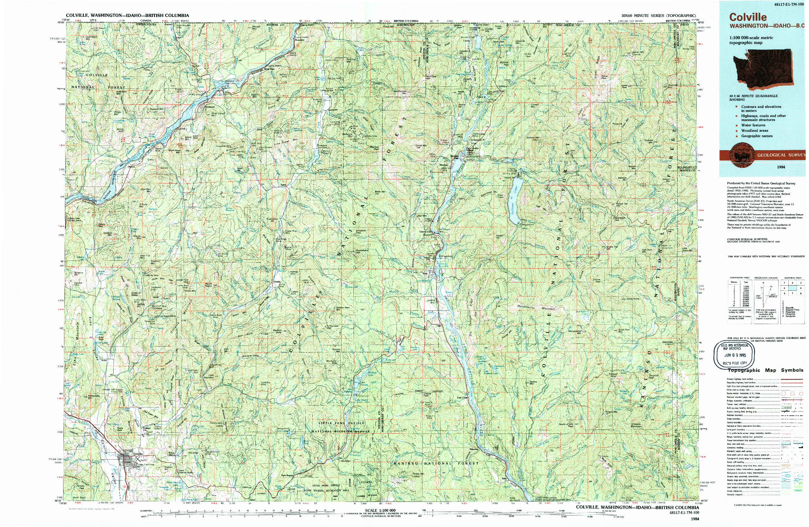 USGS 1:100000-SCALE QUADRANGLE FOR COLVILLE, WA 1984