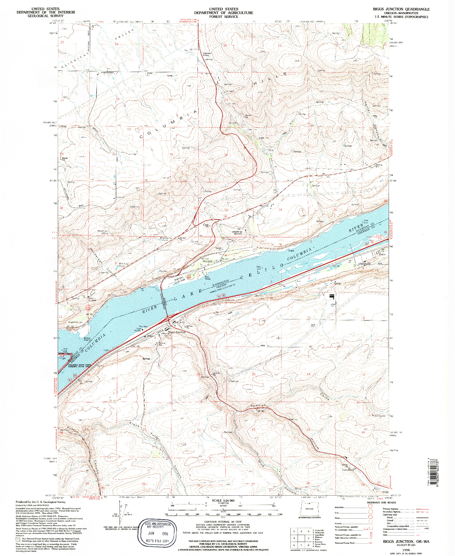 USGS 1:24000-SCALE QUADRANGLE FOR BIGGS JUNCTION, OR 1994