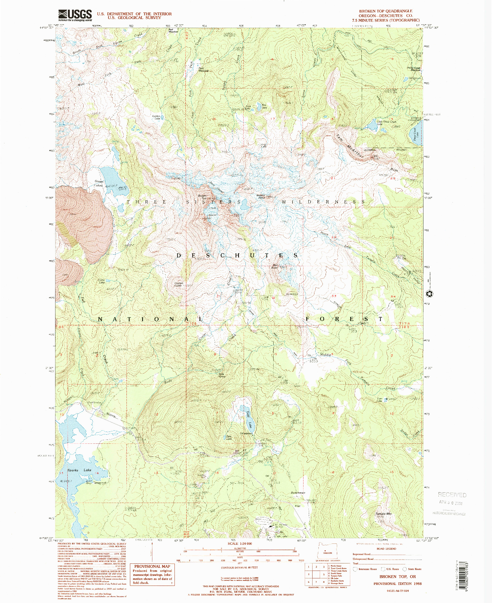 USGS 1:24000-SCALE QUADRANGLE FOR BROKEN TOP, OR 1988