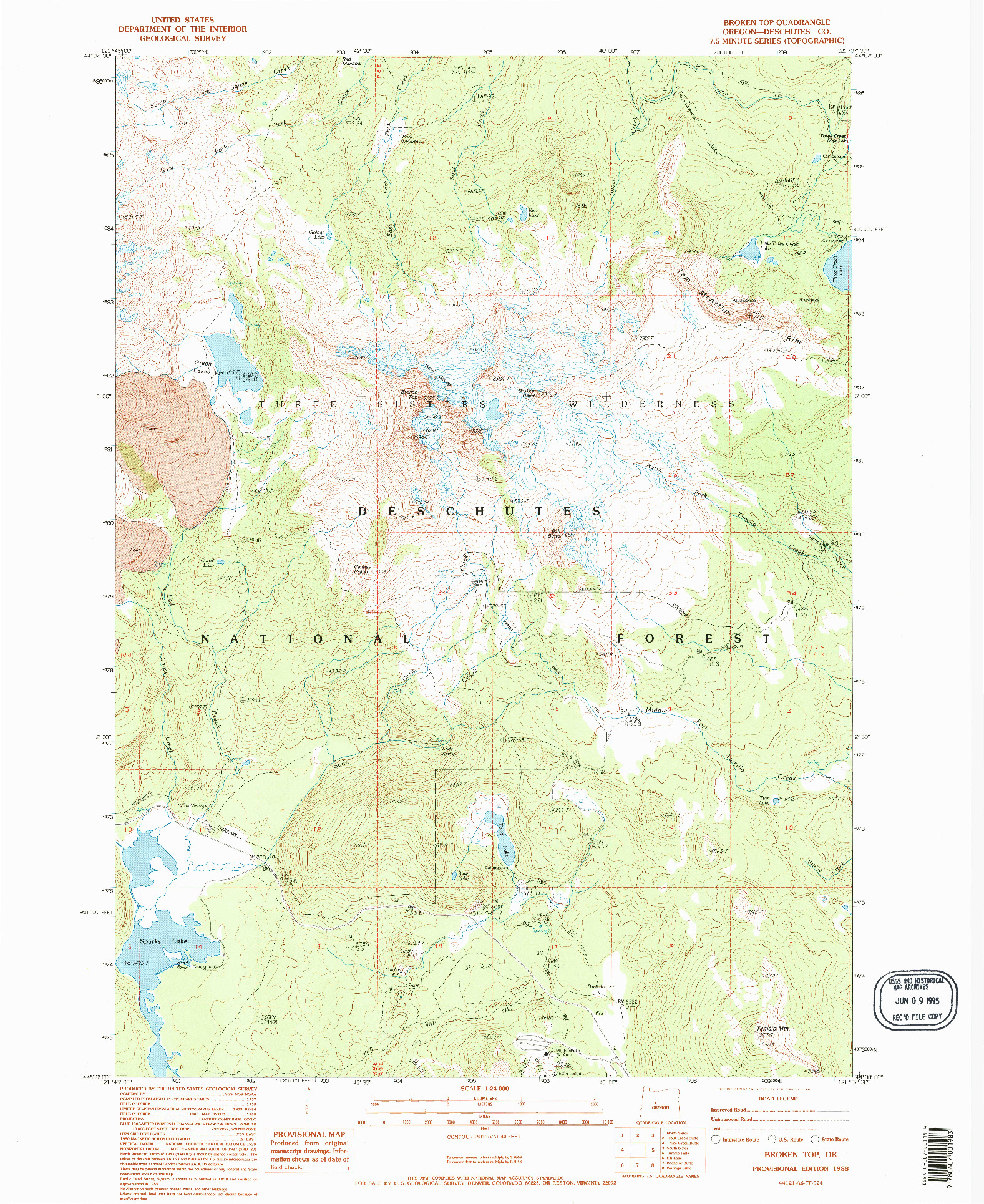 USGS 1:24000-SCALE QUADRANGLE FOR BROKEN TOP, OR 1988