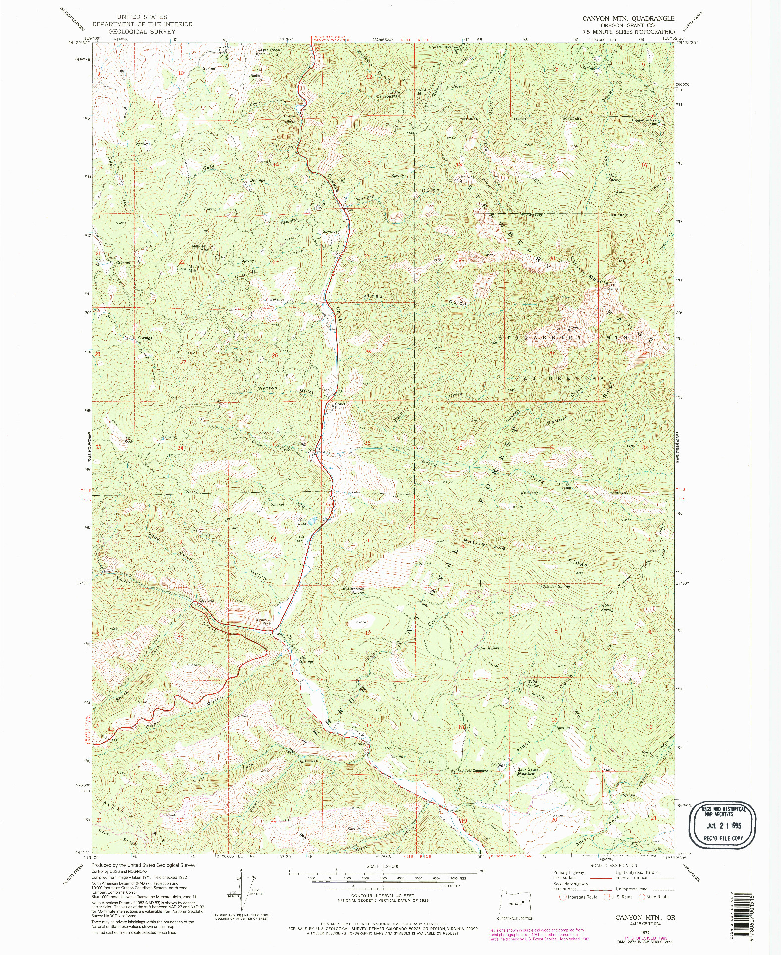 USGS 1:24000-SCALE QUADRANGLE FOR CANYON MTN, OR 1972