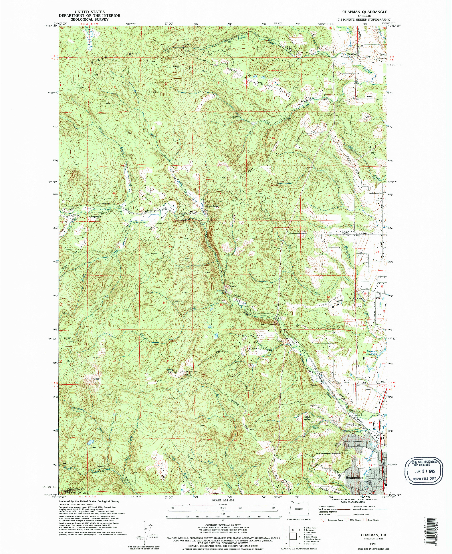 USGS 1:24000-SCALE QUADRANGLE FOR CHAPMAN, OR 1990