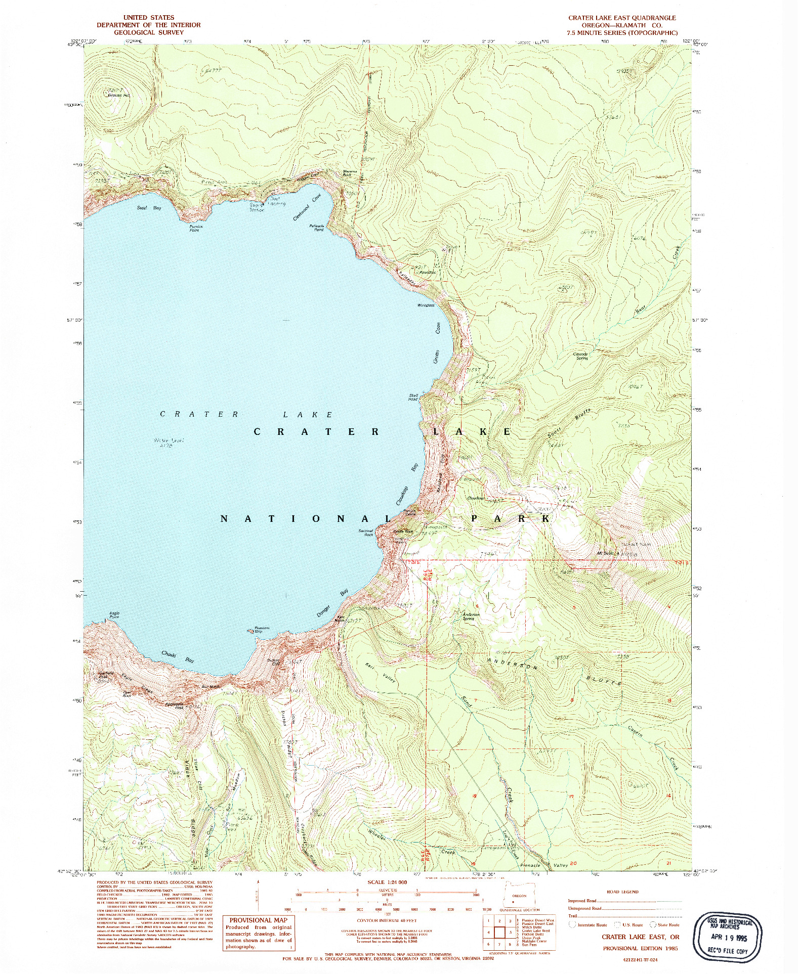 USGS 1:24000-SCALE QUADRANGLE FOR CRATER LAKE EAST, OR 1985