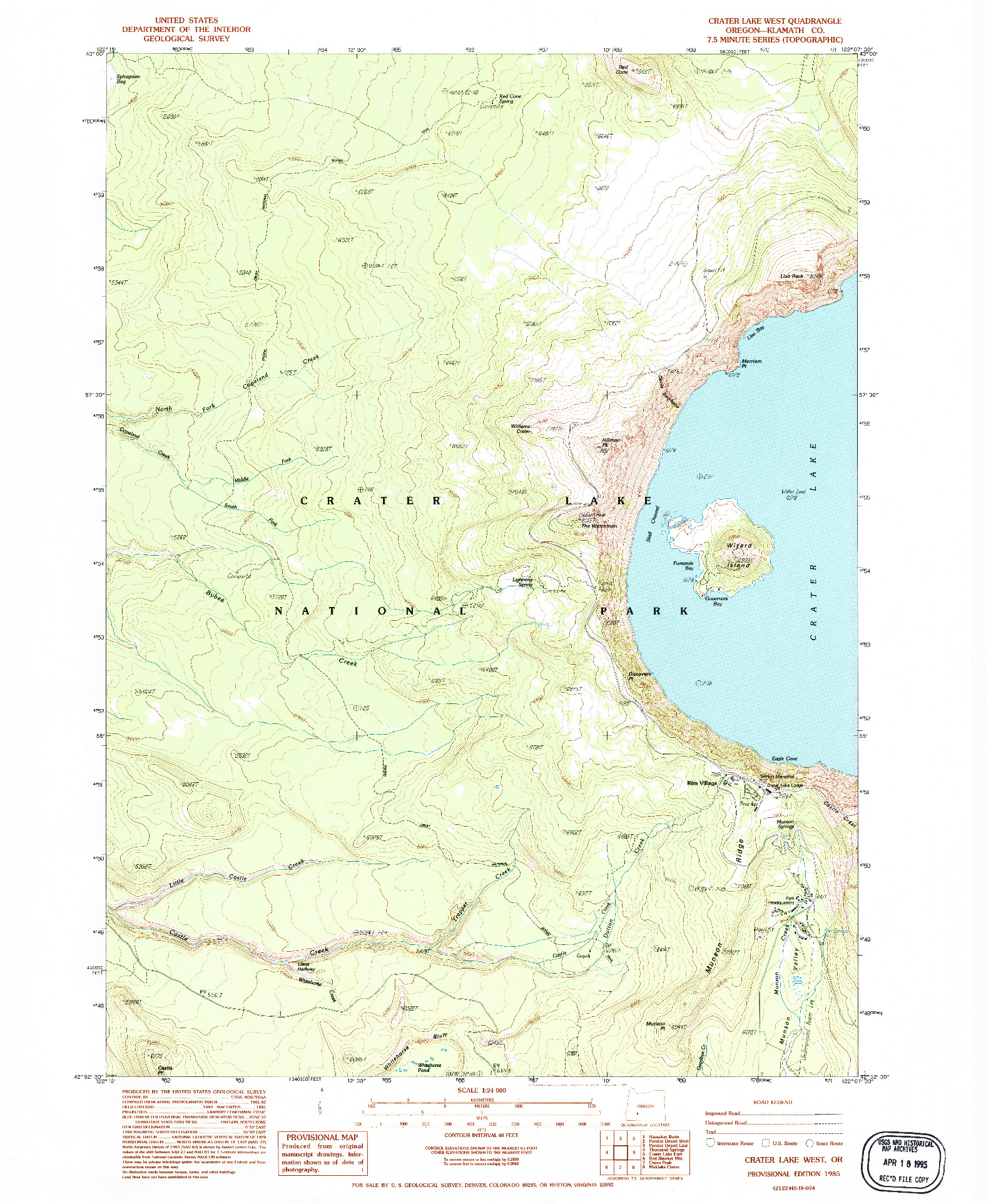 USGS 1:24000-SCALE QUADRANGLE FOR CRATER LAKE WEST, OR 1985
