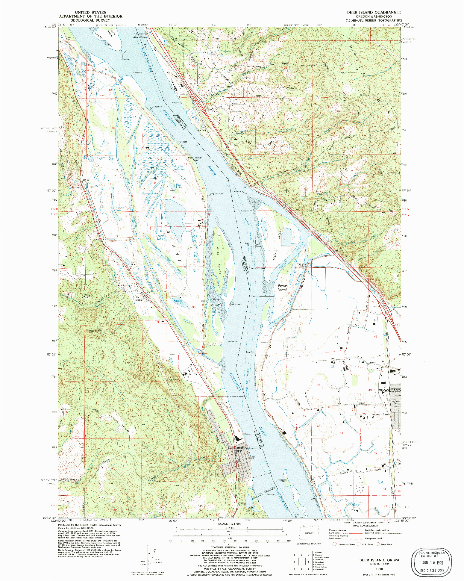 USGS 1:24000-SCALE QUADRANGLE FOR DEER ISLAND, OR 1990