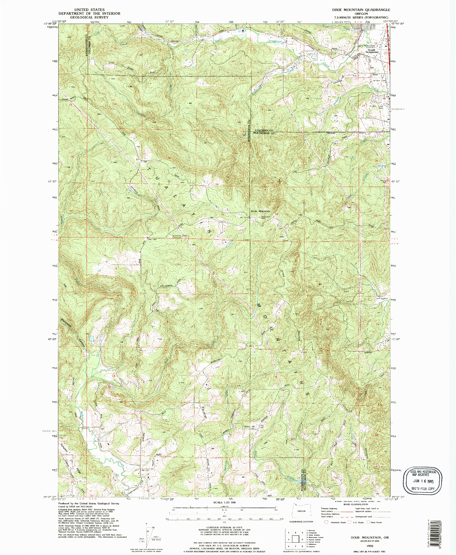 USGS 1:24000-SCALE QUADRANGLE FOR DIXIE MOUNTAIN, OR 1990