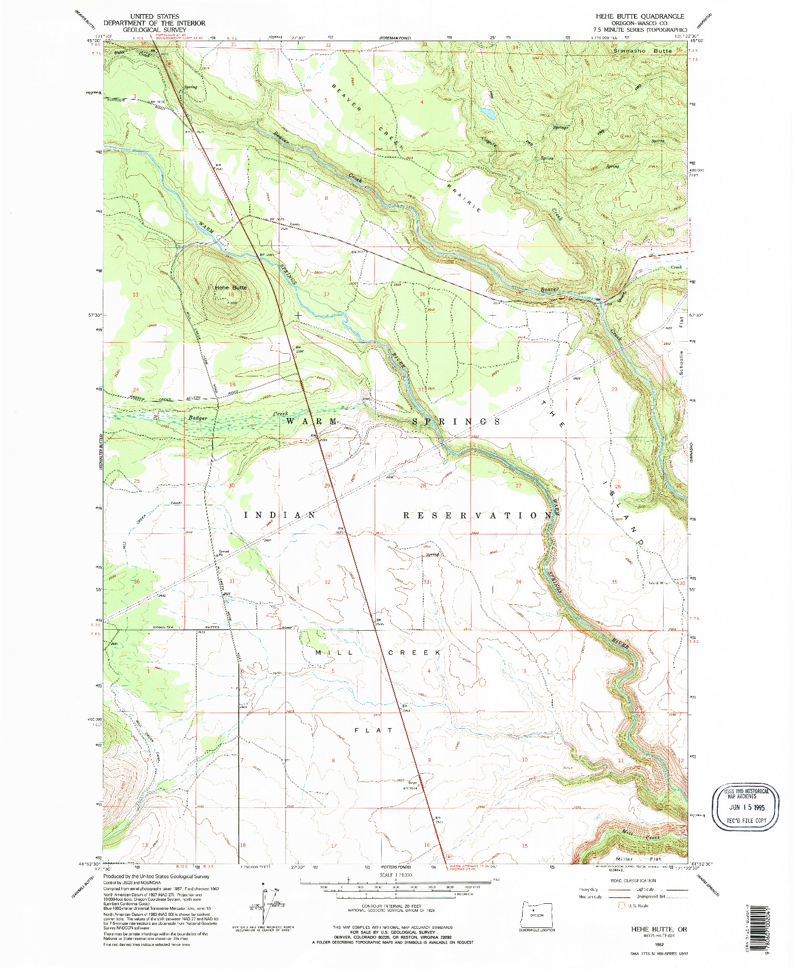 USGS 1:24000-SCALE QUADRANGLE FOR HEHE BUTTE, OR 1962