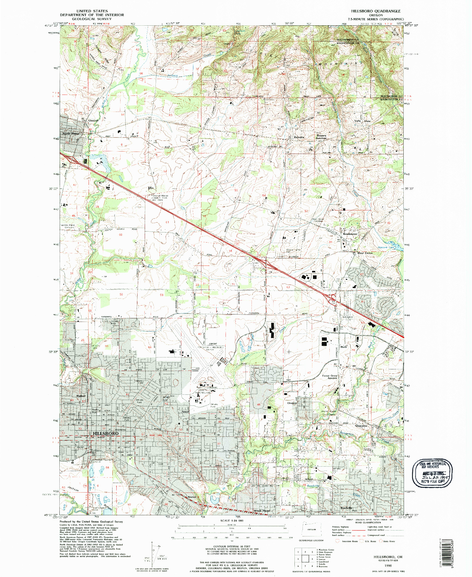 USGS 1:24000-SCALE QUADRANGLE FOR HILLSBORO, OR 1990