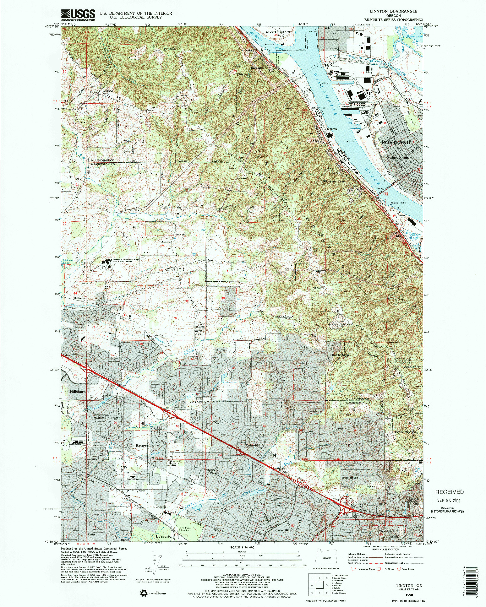 USGS 1:24000-SCALE QUADRANGLE FOR LINNTON, OR 1990