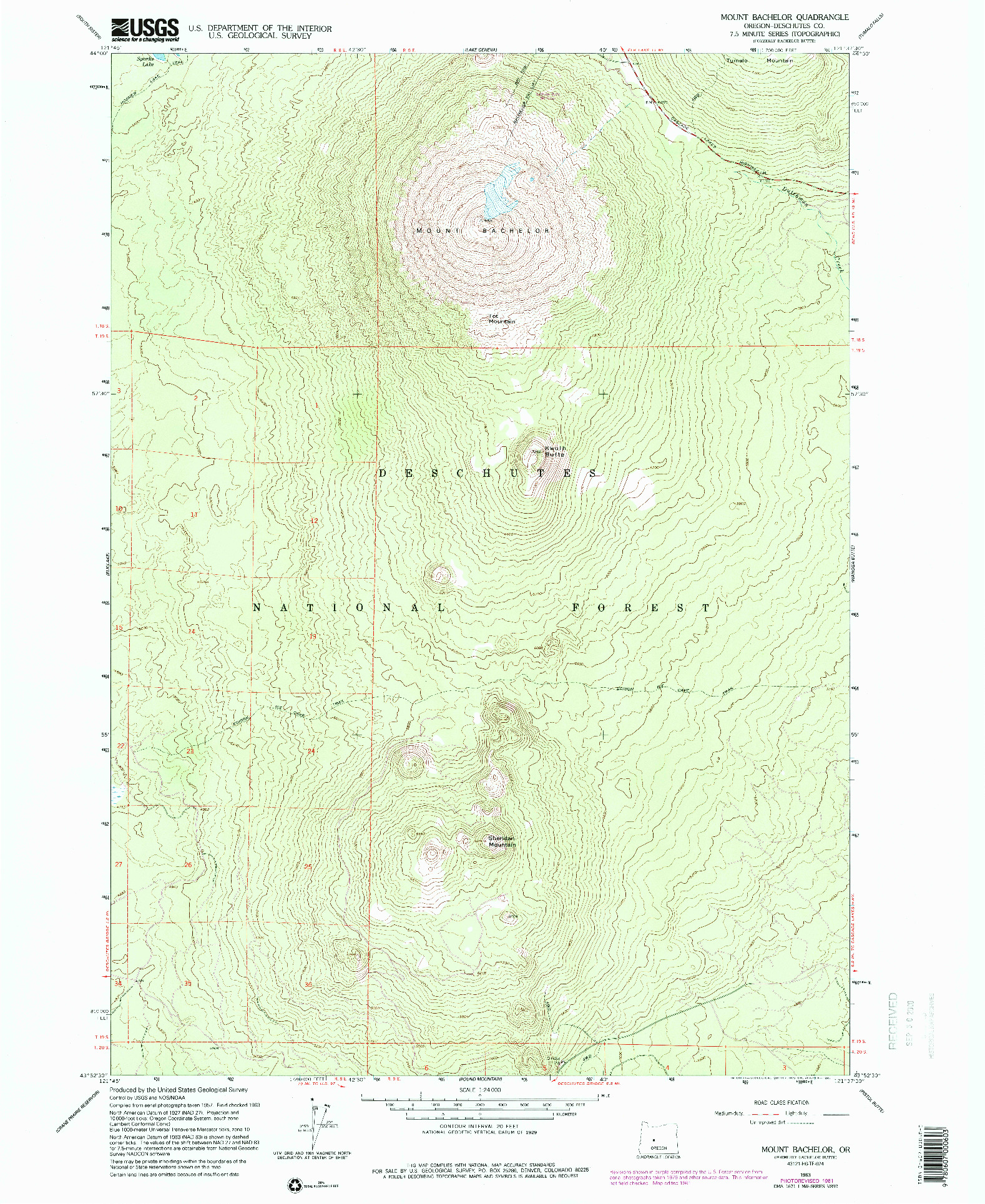 USGS 1:24000-SCALE QUADRANGLE FOR MOUNT BACHELOR, OR 1963