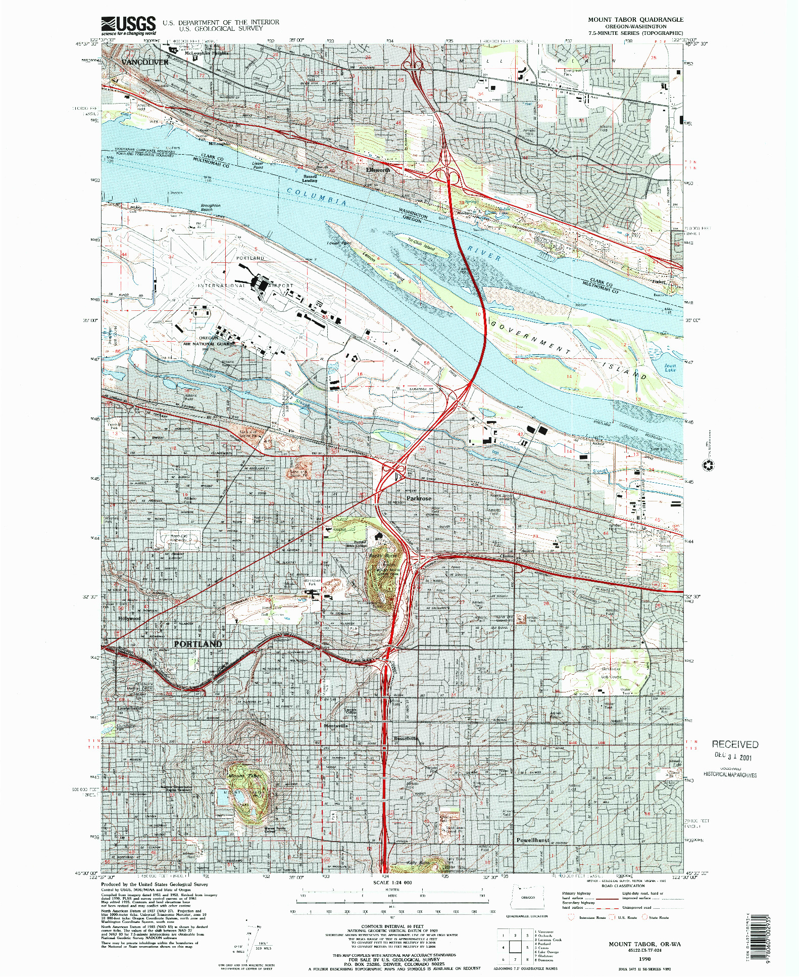 USGS 1:24000-SCALE QUADRANGLE FOR MOUNT TABOR, OR 1990