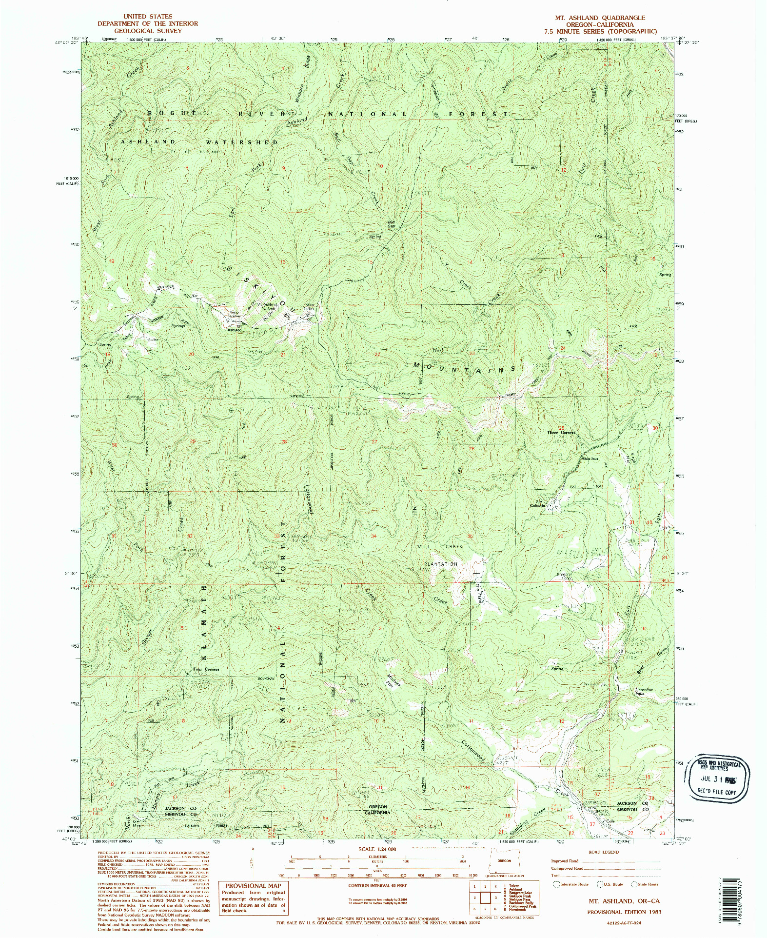 USGS 1:24000-SCALE QUADRANGLE FOR MT. ASHLAND, OR 1983