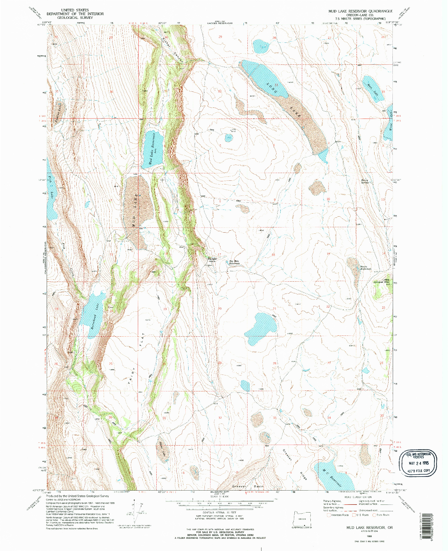 USGS 1:24000-SCALE QUADRANGLE FOR MUD LAKE RESERVOIR, OR 1968