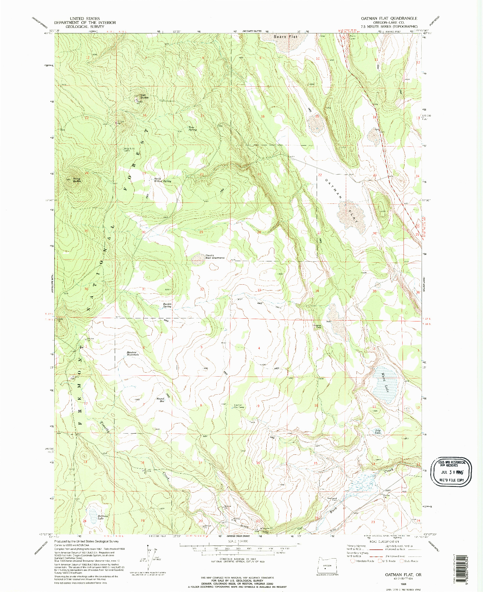 USGS 1:24000-SCALE QUADRANGLE FOR OATMAN FLAT, OR 1968