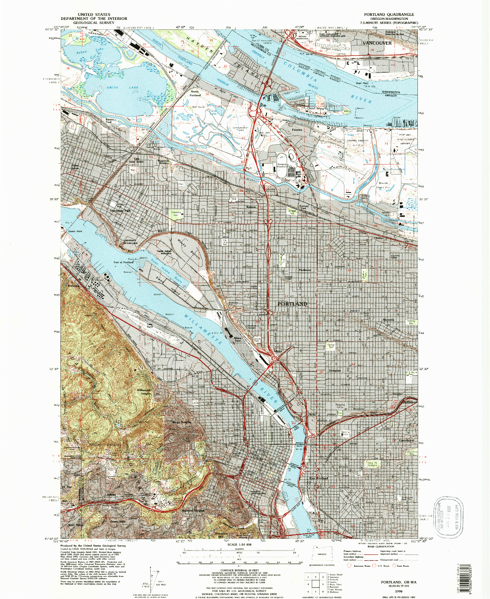 USGS 1:24000-SCALE QUADRANGLE FOR PORTLAND, OR 1990