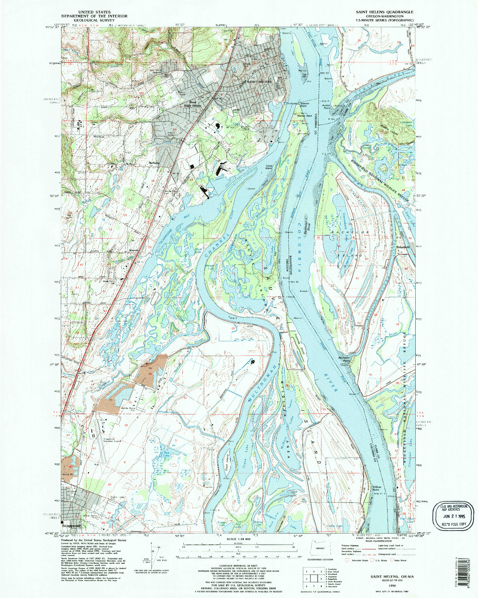 USGS 1:24000-SCALE QUADRANGLE FOR SAINT HELENS, OR 1990