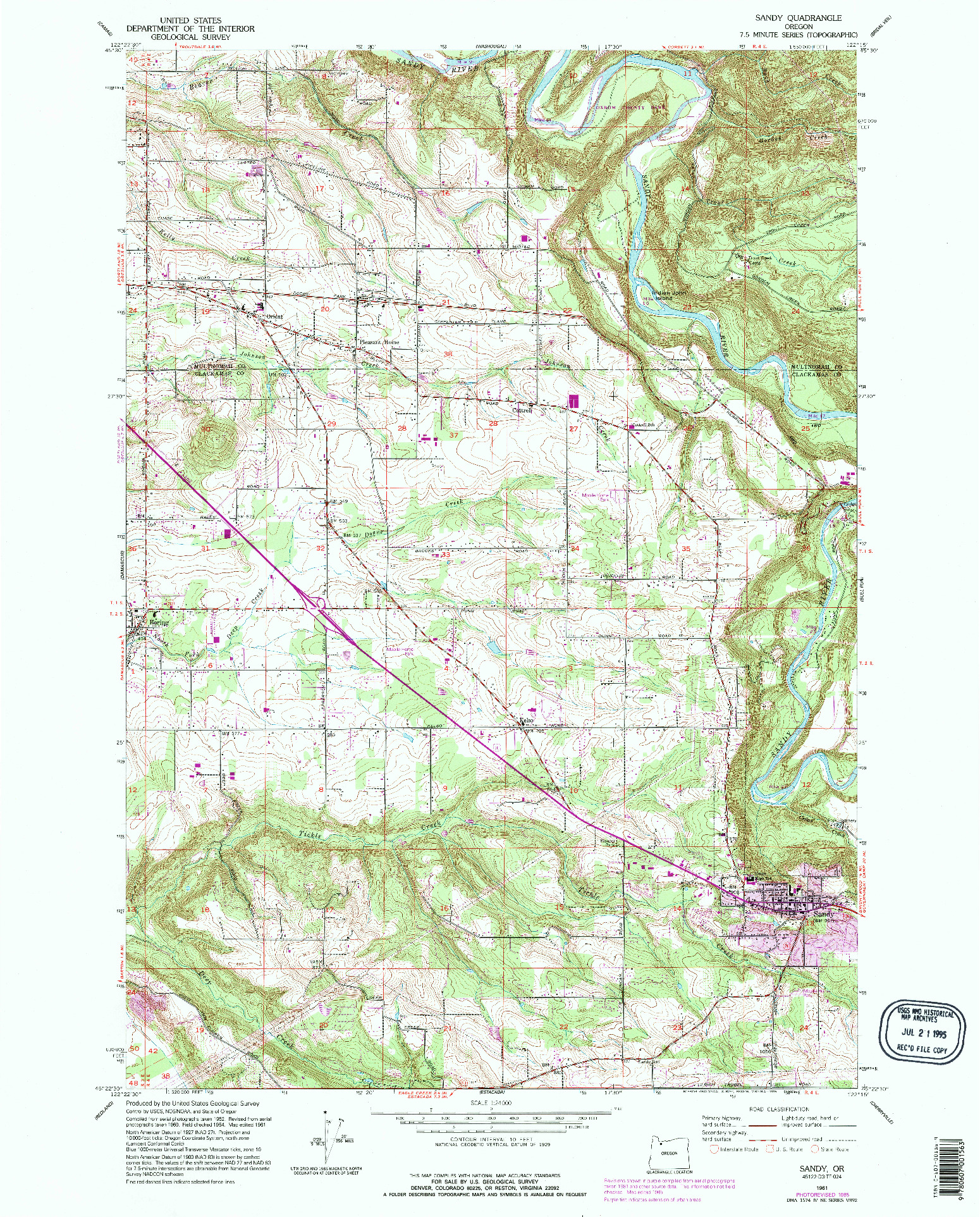 USGS 1:24000-SCALE QUADRANGLE FOR SANDY, OR 1961