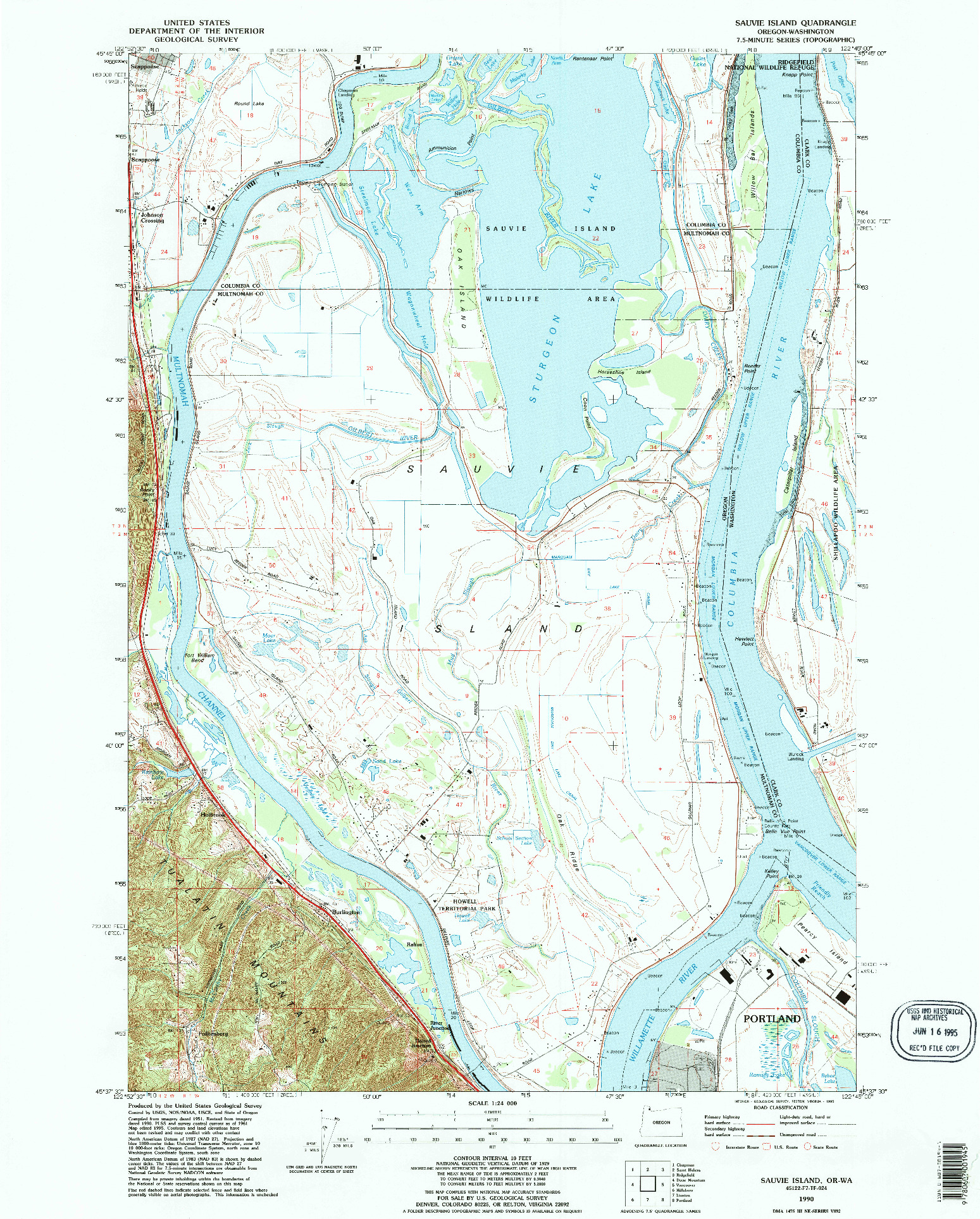 USGS 1:24000-SCALE QUADRANGLE FOR SAUVIE ISLAND, OR 1990