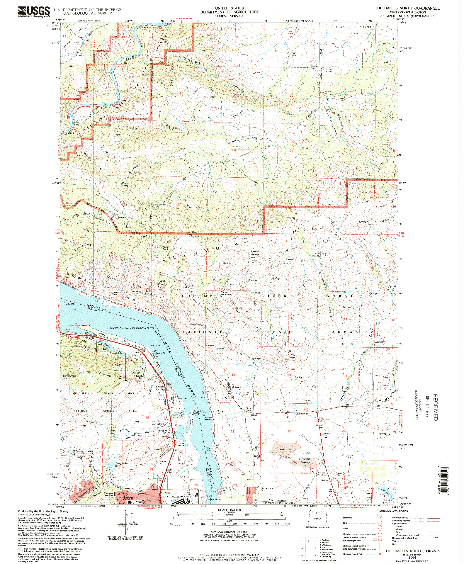 USGS 1:24000-SCALE QUADRANGLE FOR THE DALLES NORTH, OR 1994