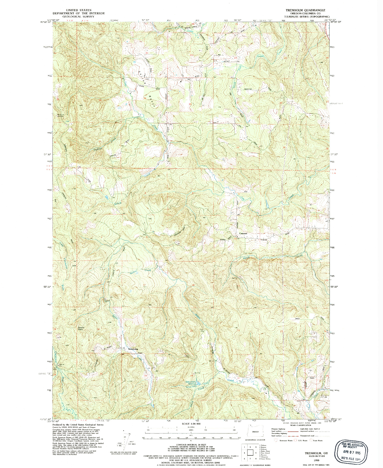 USGS 1:24000-SCALE QUADRANGLE FOR TRENHOLM, OR 1990